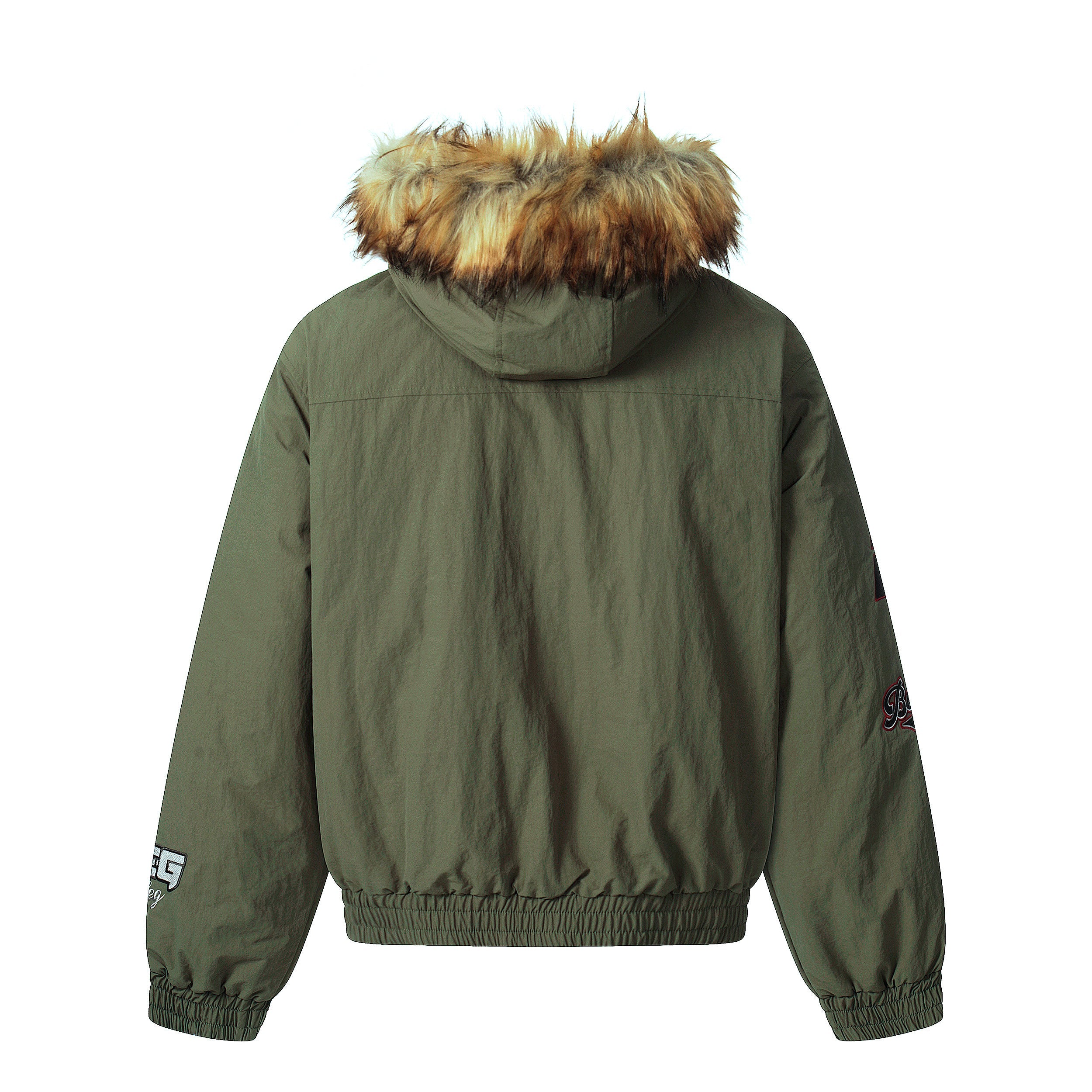 3-6-5.shop Varsity Patch Fur Hooded Puffer Jacket