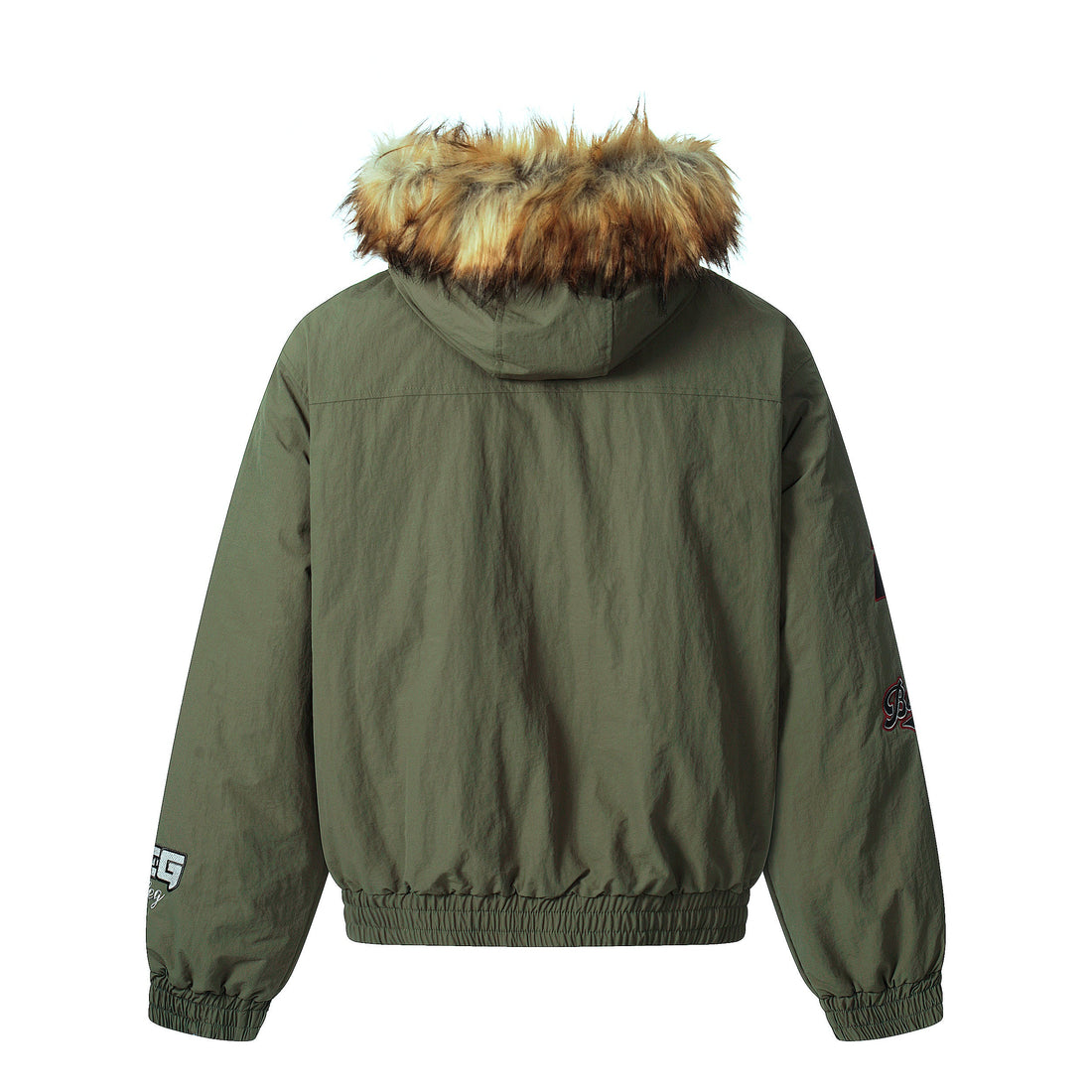 3-6-5.shop Varsity Patch Fur Hooded Puffer Jacket