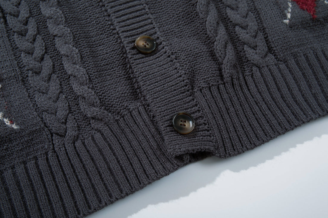 3-6-5.shop Argyle Cable Knit Cardigan