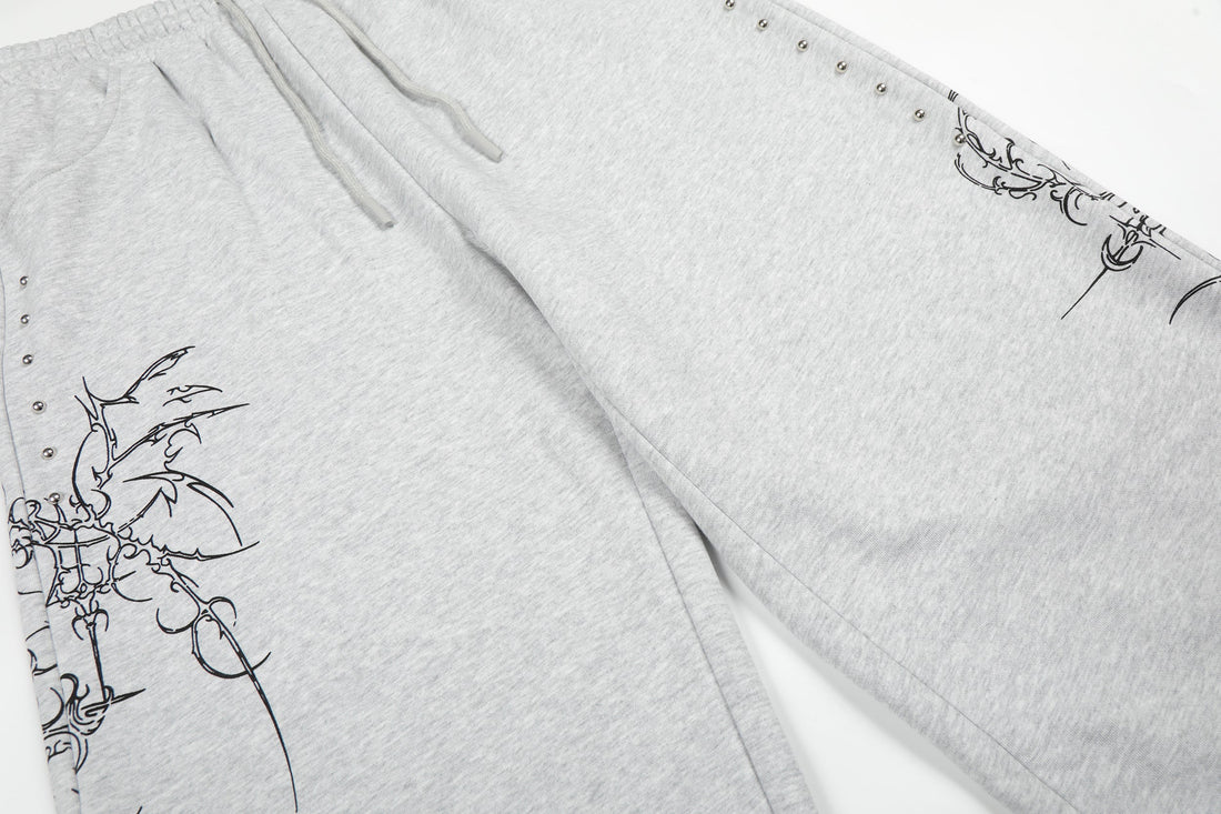 3-6-5.shop Gothic Line Graphic Wide-Leg Sweatpants