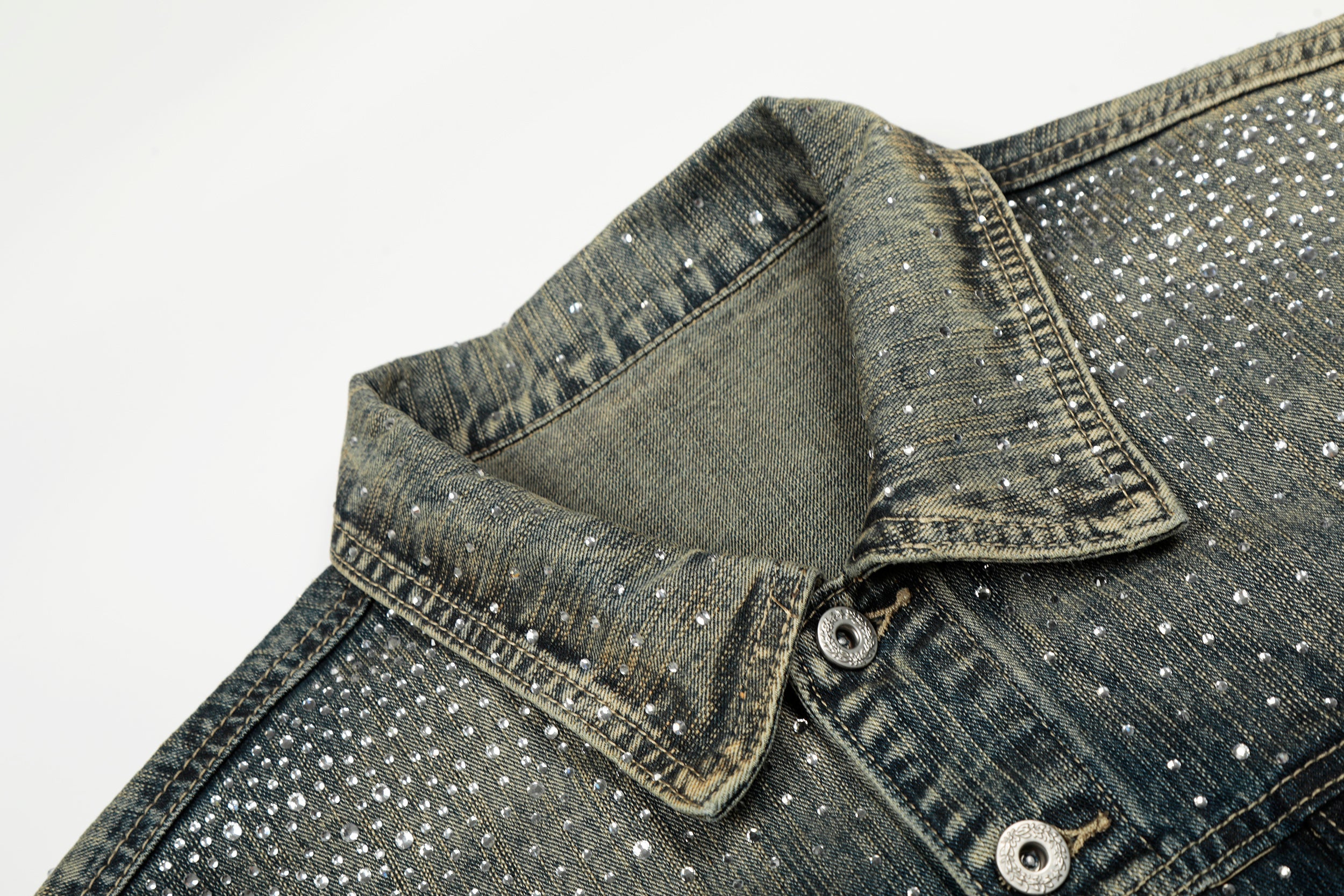 3-6-5.shop Rhinestone Gradient Denim Jacket