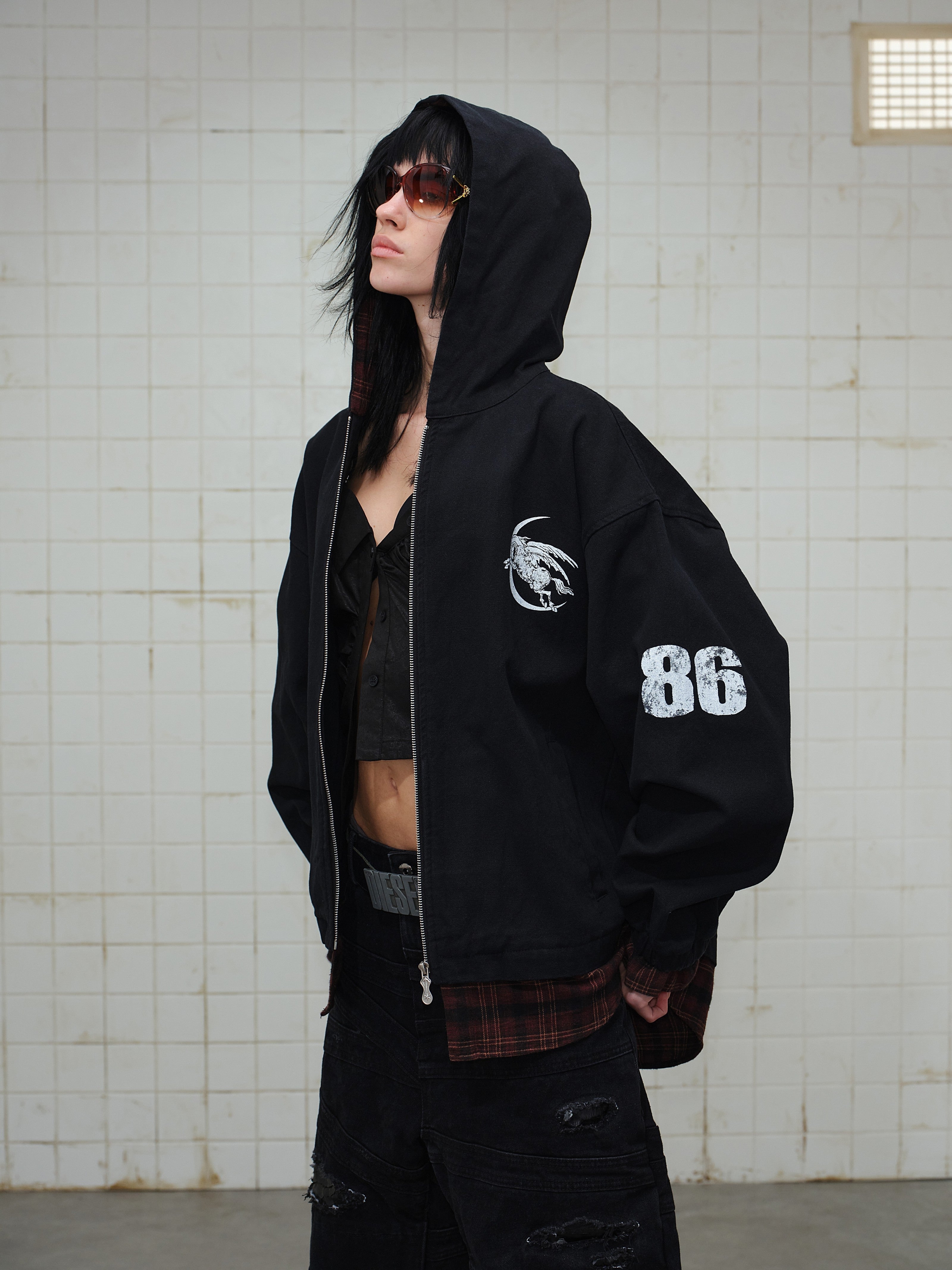 3-6-5.shop Plaid-Lined Zip Hoodie