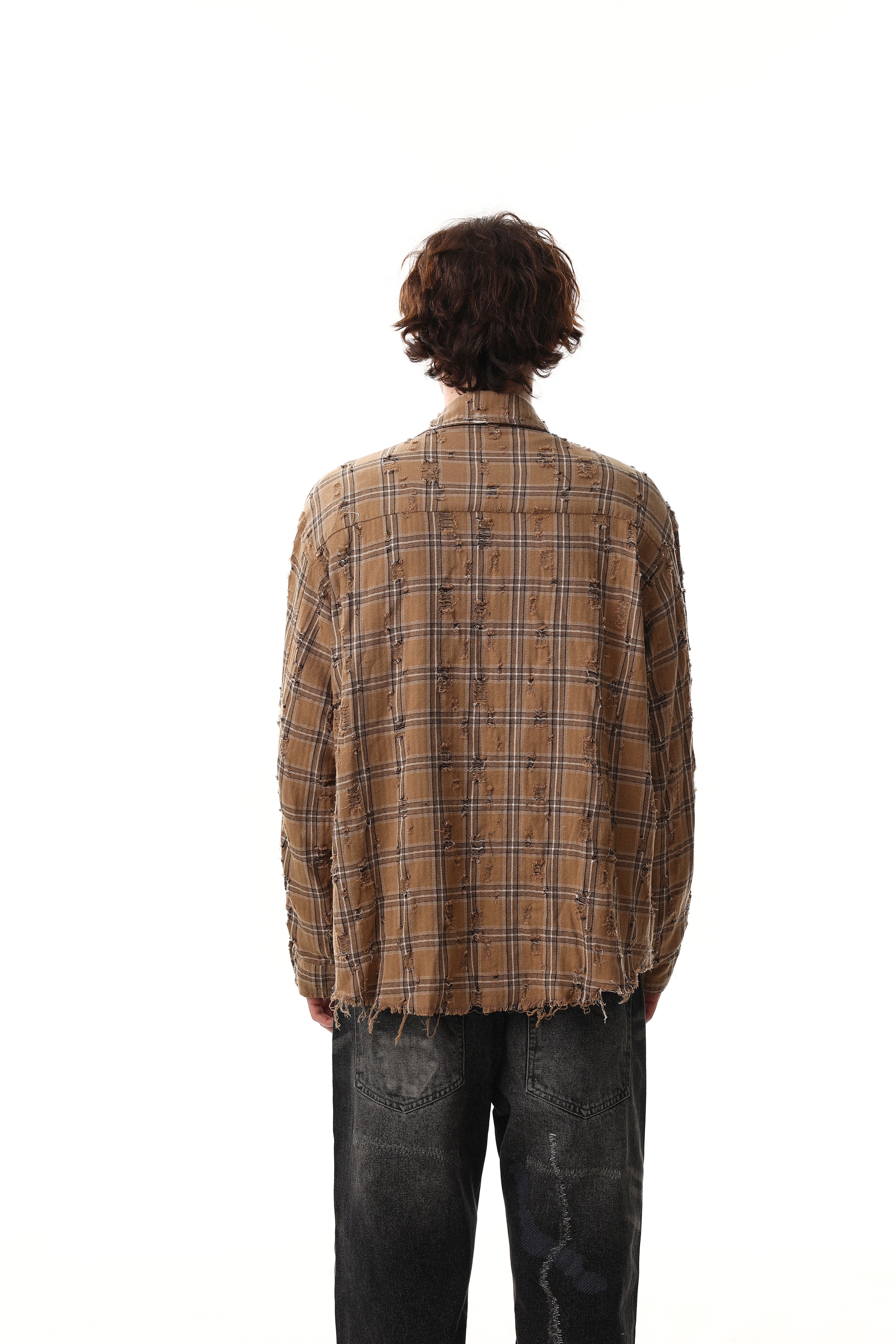 3-6-5.shop Distressed Plaid Shirt Jacket