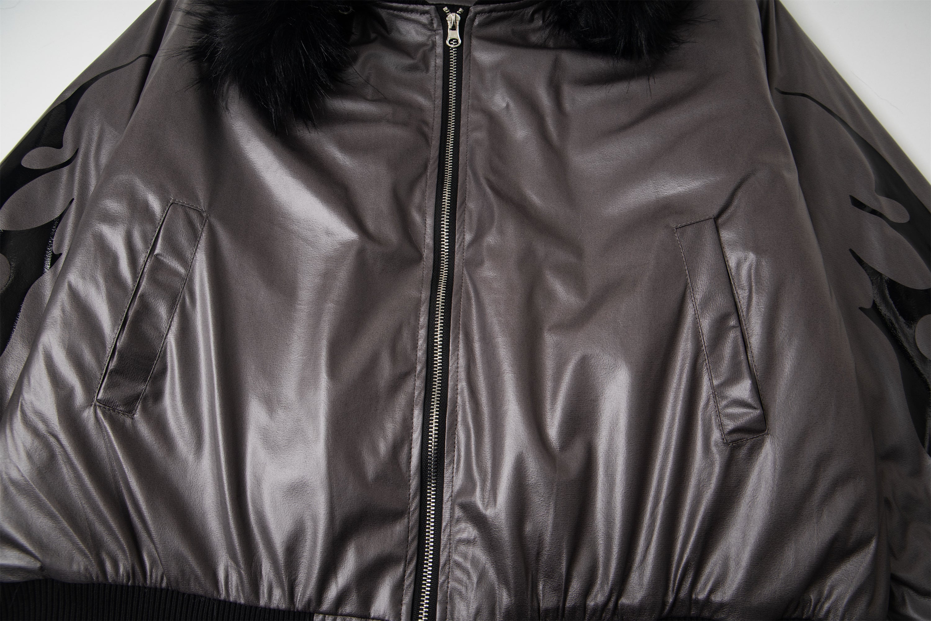 3-6-5.shop Flame Fur-Collar Bomber Jacket