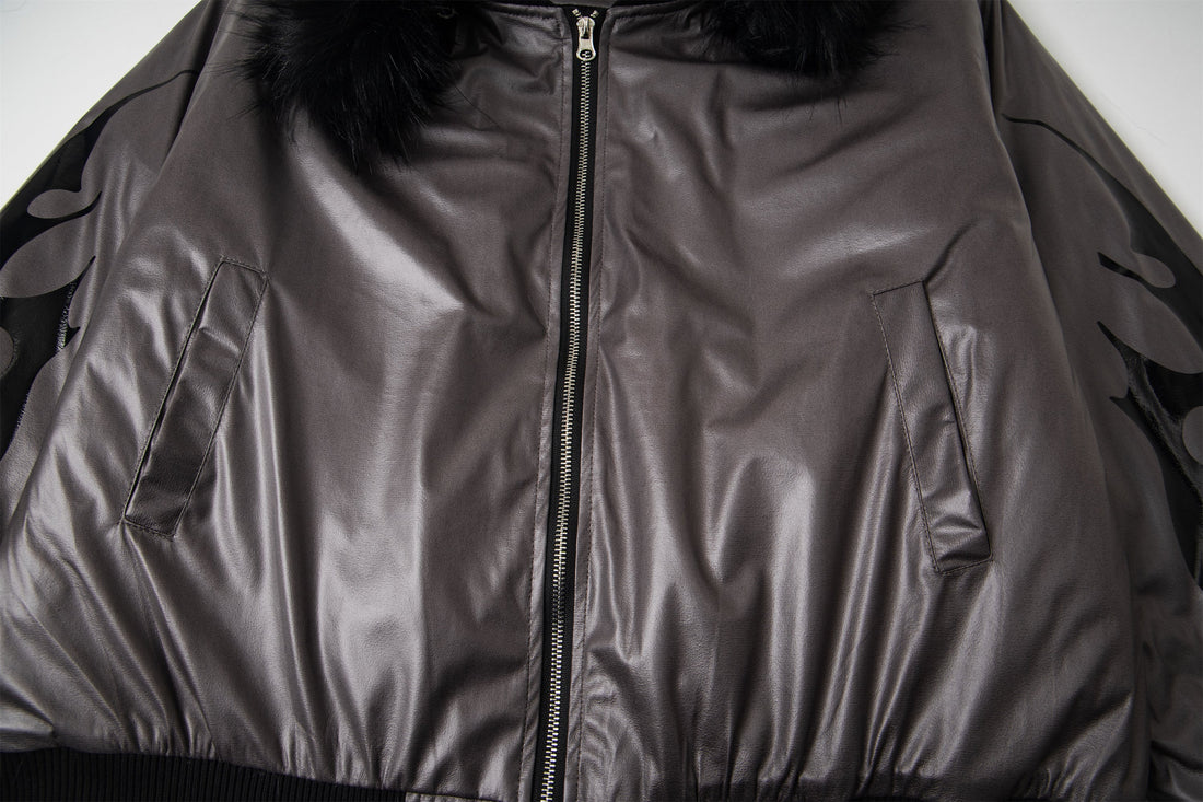 3-6-5.shop Flame Fur-Collar Bomber Jacket