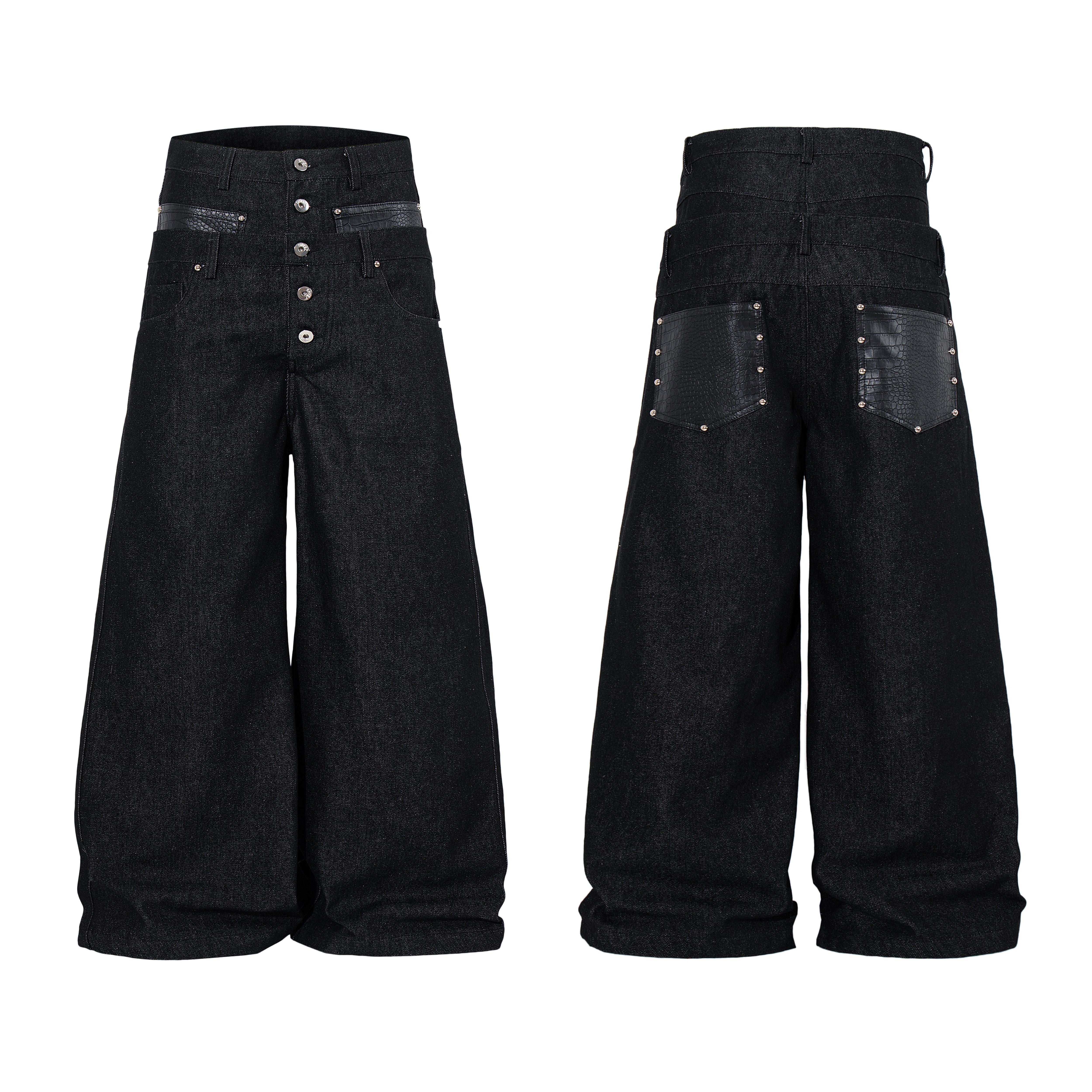 3-6-5.shop Wide Leg Button Fly Denim Pants