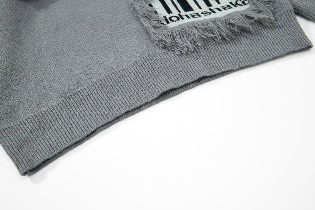 3-6-5.shop Fringe Patch Knit Sweater