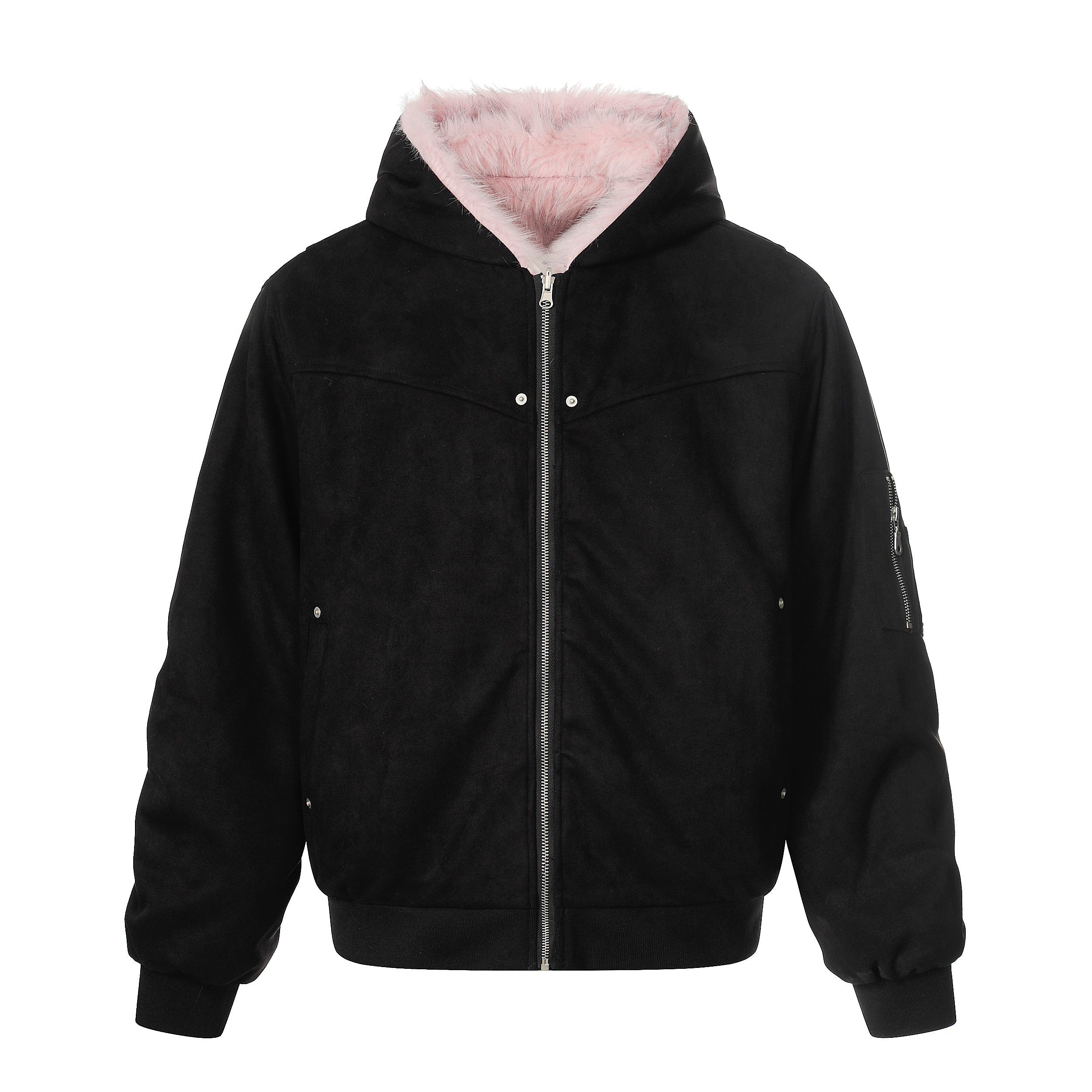 3-6-5.shop Reversible Faux Suede Fur Hooded Jacket