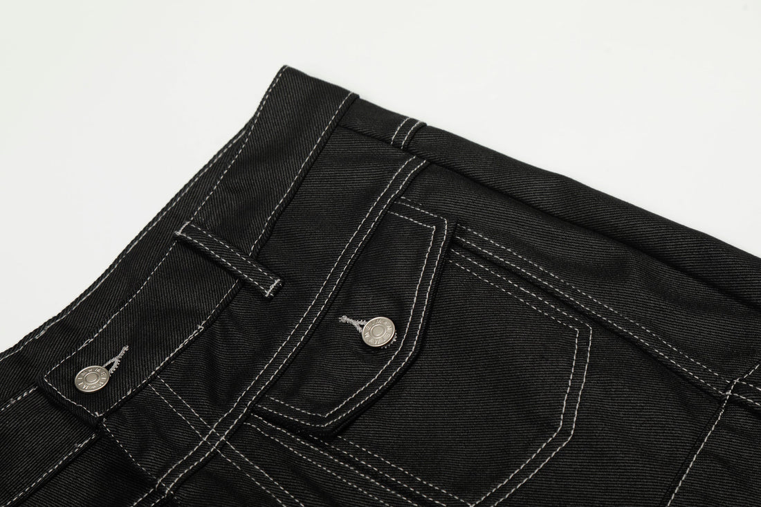 3-6-5.shop Contrast Stitch Wide Denim Pants