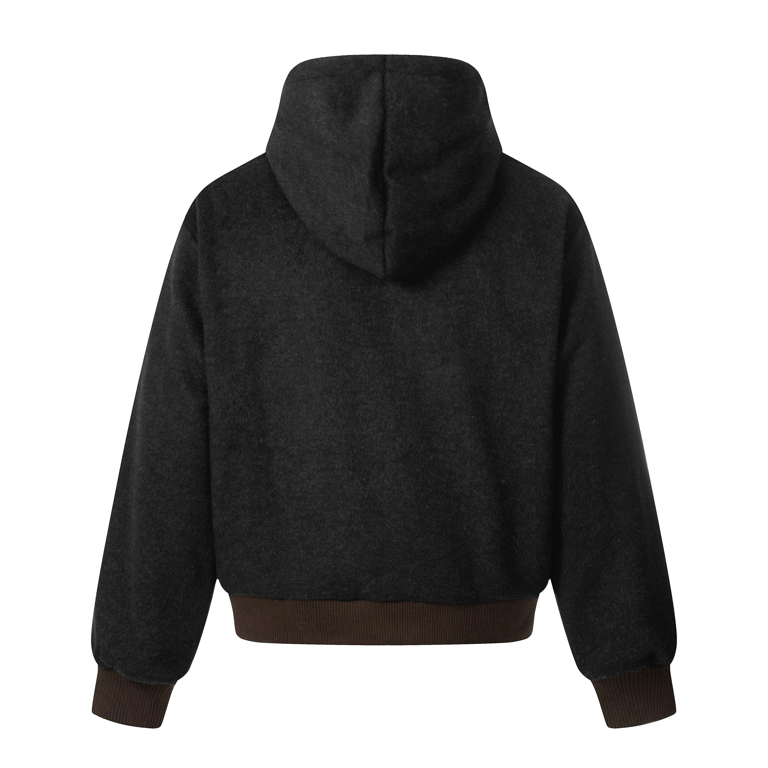 3-6-5.shop Wool Blend Fleece Hooded Bomber Jacket
