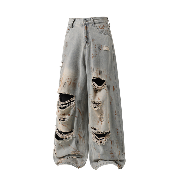 3-6-5.shop Distressed Wash Barrel Jeans