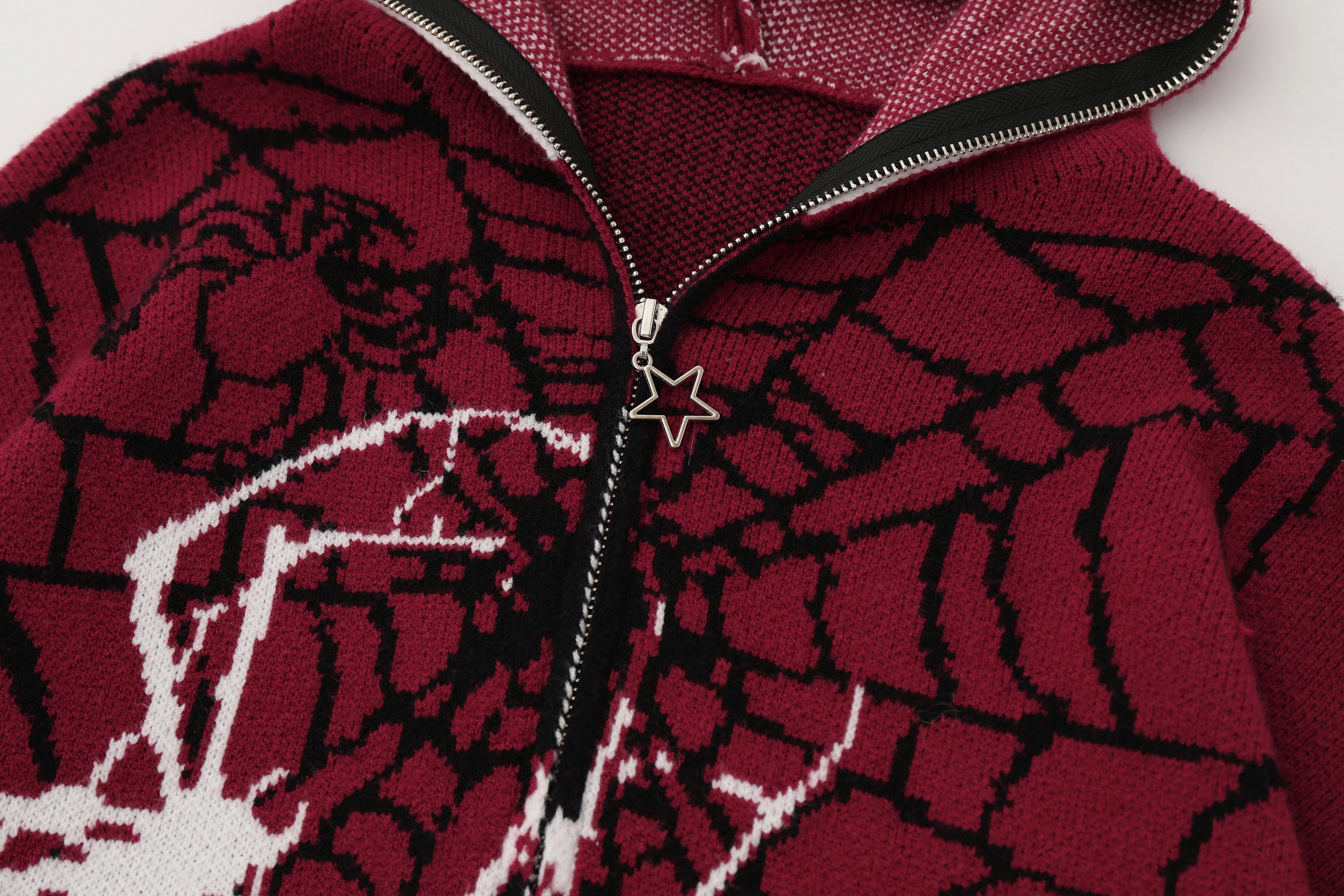 3-6-5.shop Spider Web Knit Zip Hoodie