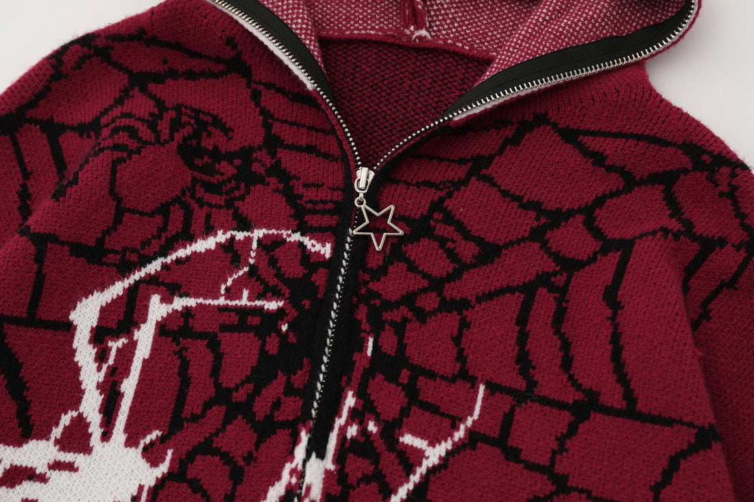 3-6-5.shop Spider Web Knit Zip Hoodie
