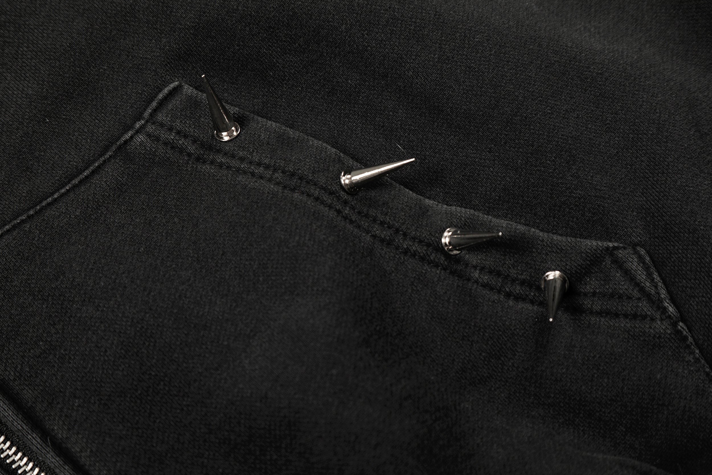 3-6-5.shop Studded Zip-Up Hoodie