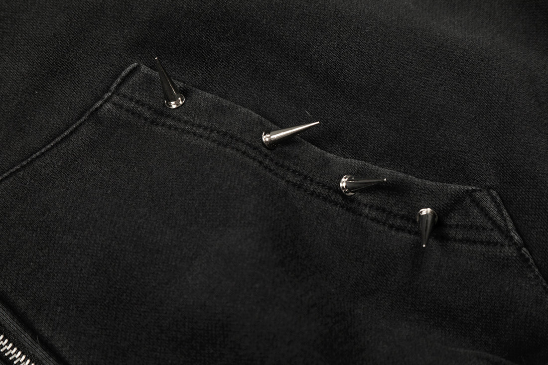 3-6-5.shop Studded Zip-Up Hoodie