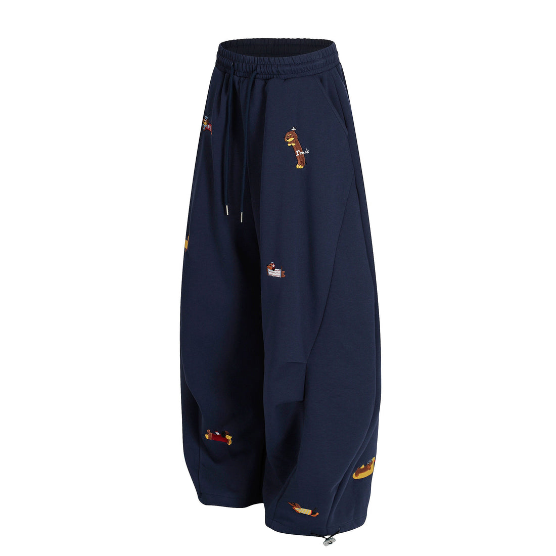 3-6-5.shop Embroidered Dog Motif Sweatpants