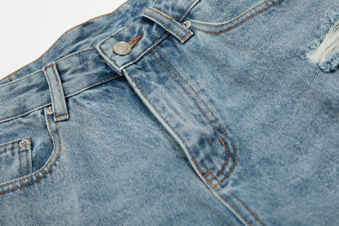 3-6-5.shop Destroyed Fringe Denim Shorts