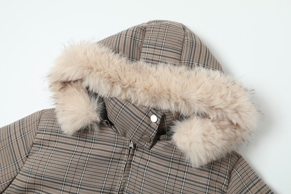 3-6-5.shop Reversible Plaid Fur Hooded Jacket