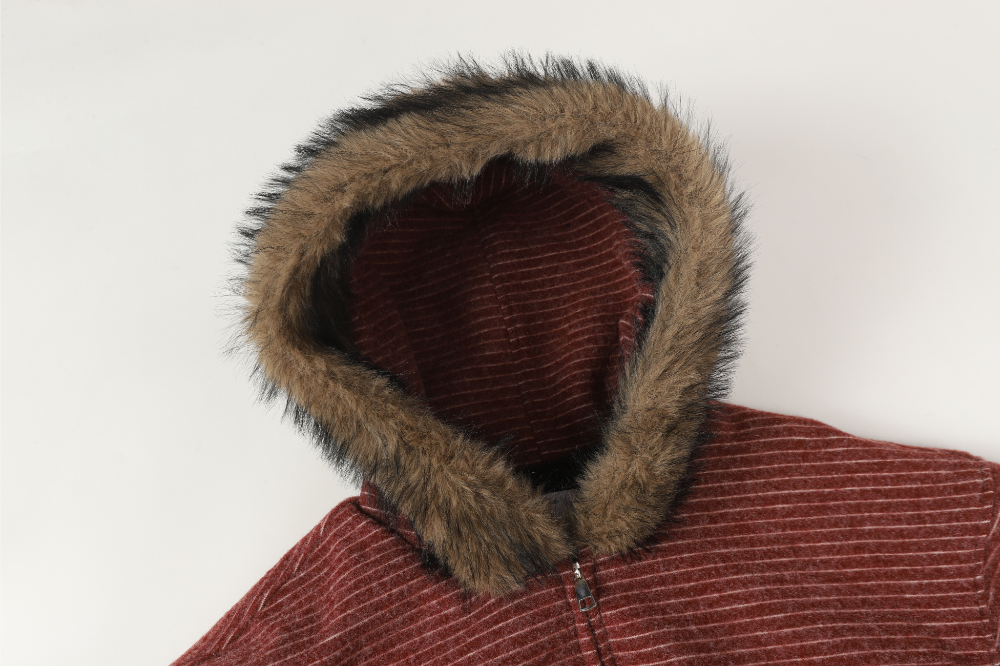 3-6-5.shop Striped Faux Fur-Lined Hooded Jacket