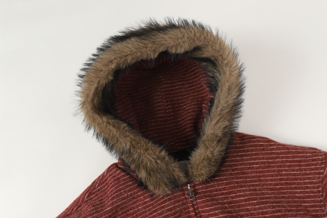 3-6-5.shop Striped Faux Fur-Lined Hooded Jacket