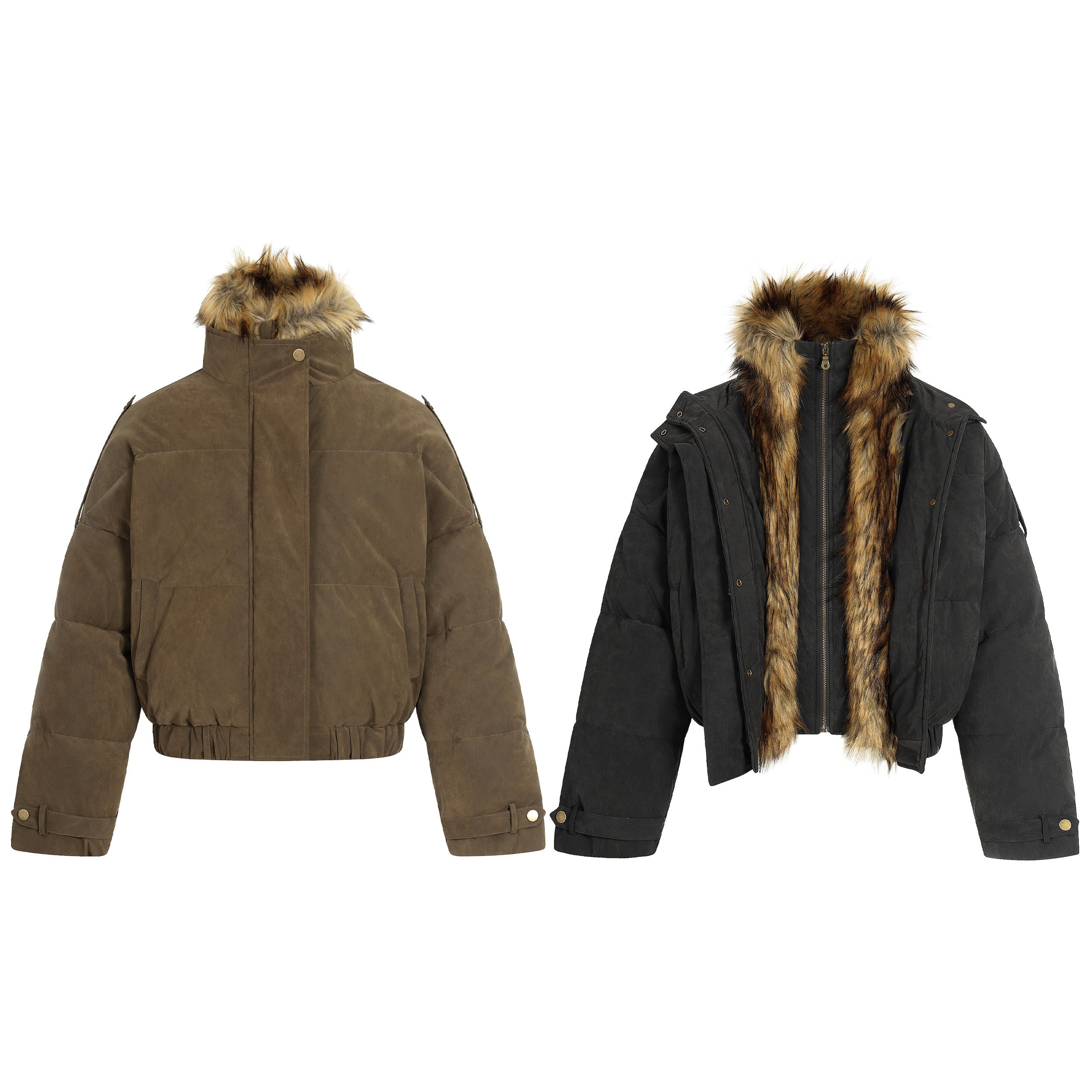 3-6-5.shop Detachable Faux Fur PU Puffer Jacket