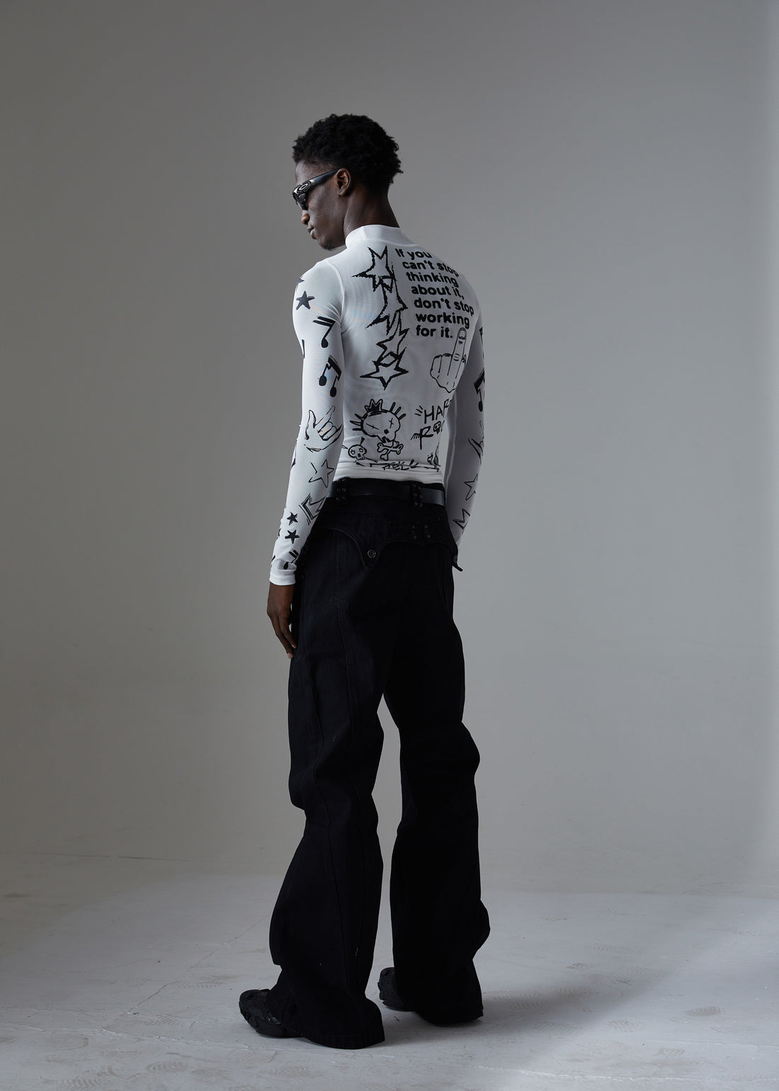 3-6-5.shop Studded Panel Wide-Leg Jeans