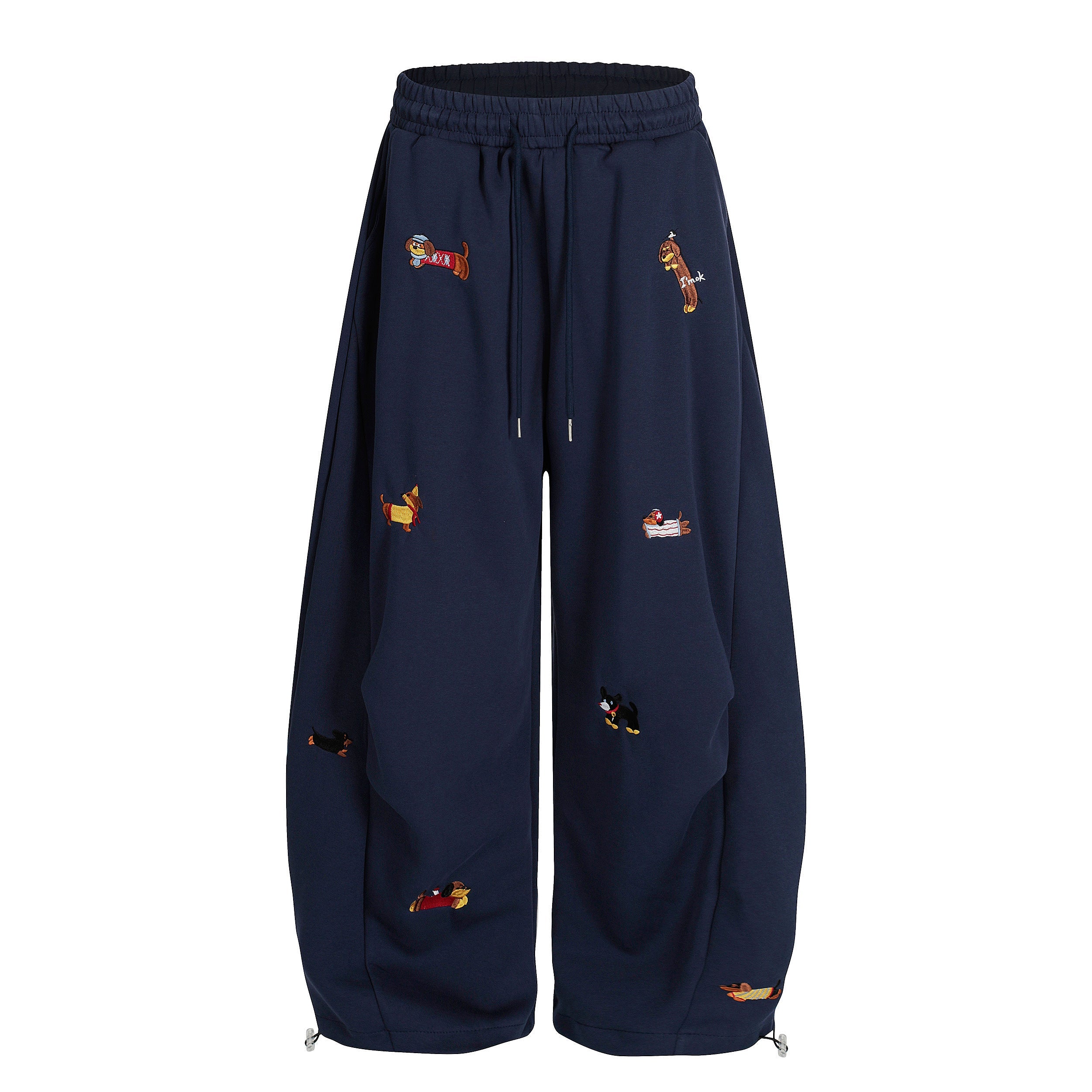 3-6-5.shop Embroidered Dog Motif Sweatpants