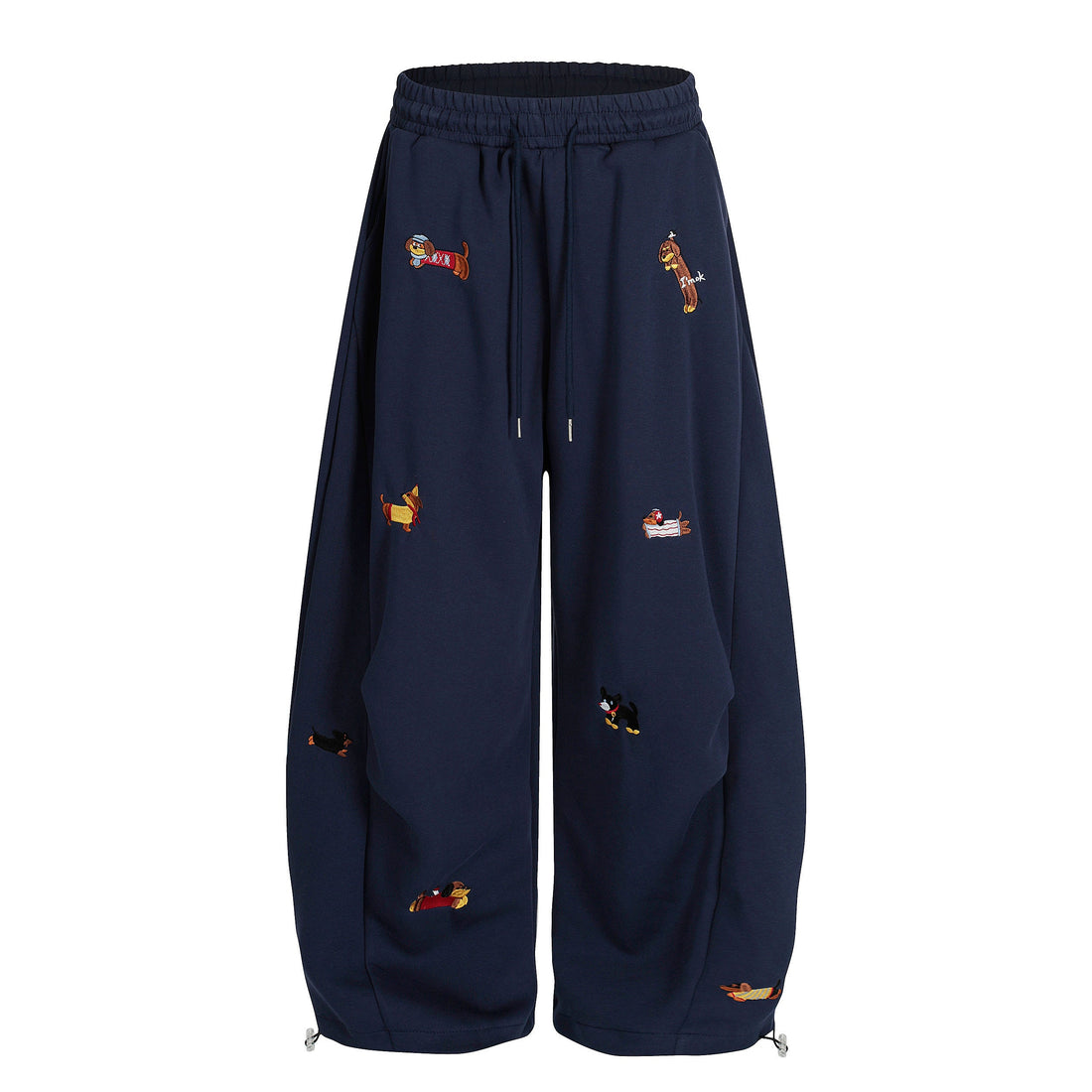 3-6-5.shop Embroidered Dog Motif Sweatpants