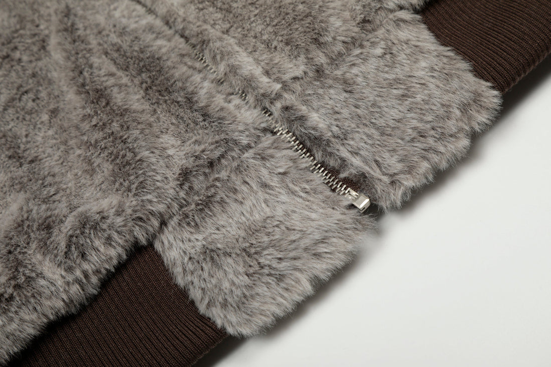 3-6-5.shop Wool Blend Fleece Hooded Bomber Jacket