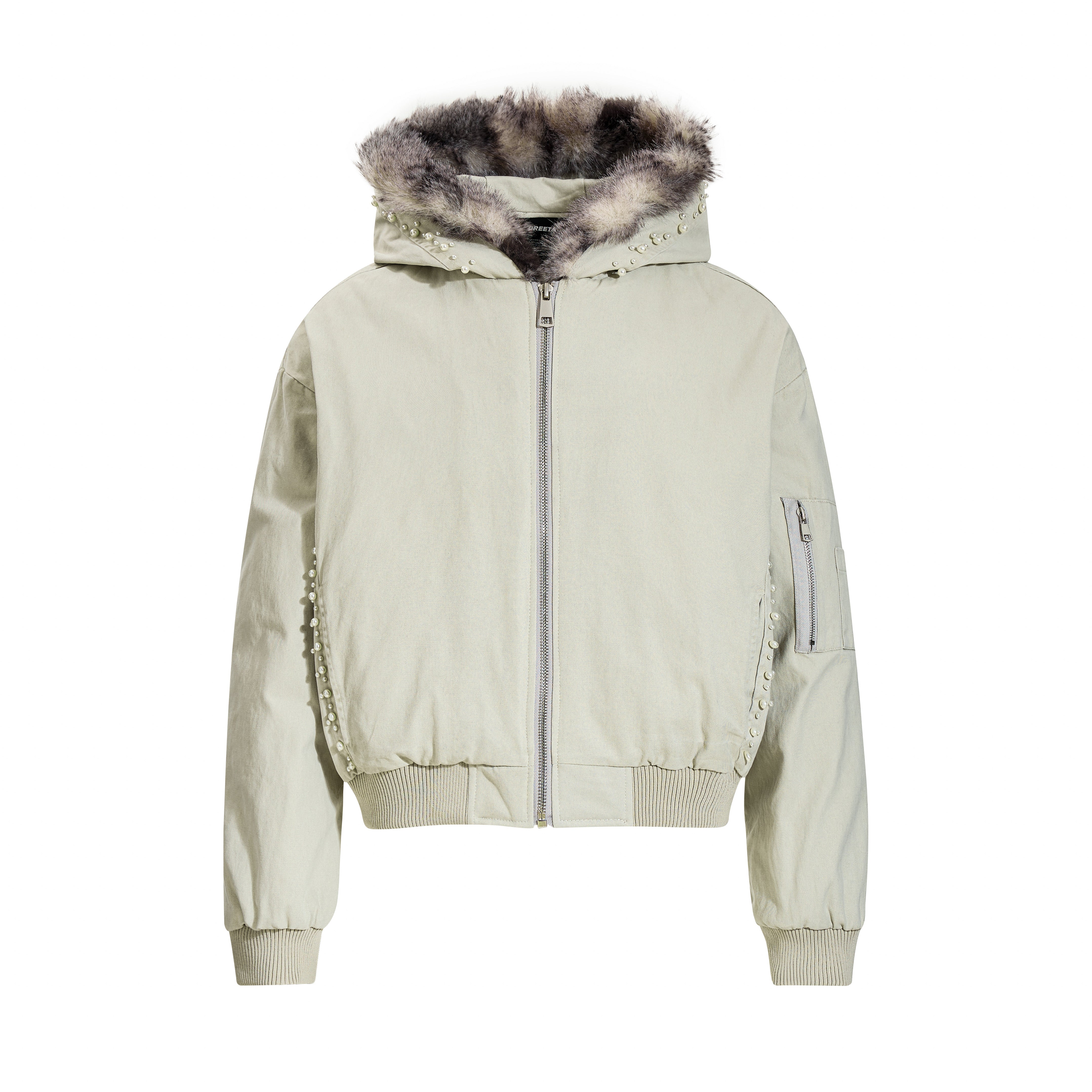 3-6-5.shop Studded Fur-Trim Hooded Jacket