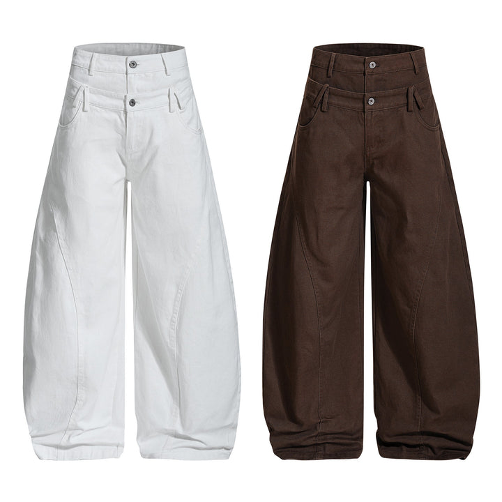 3-6-5.shop Double-Waist Curved Wide Pants