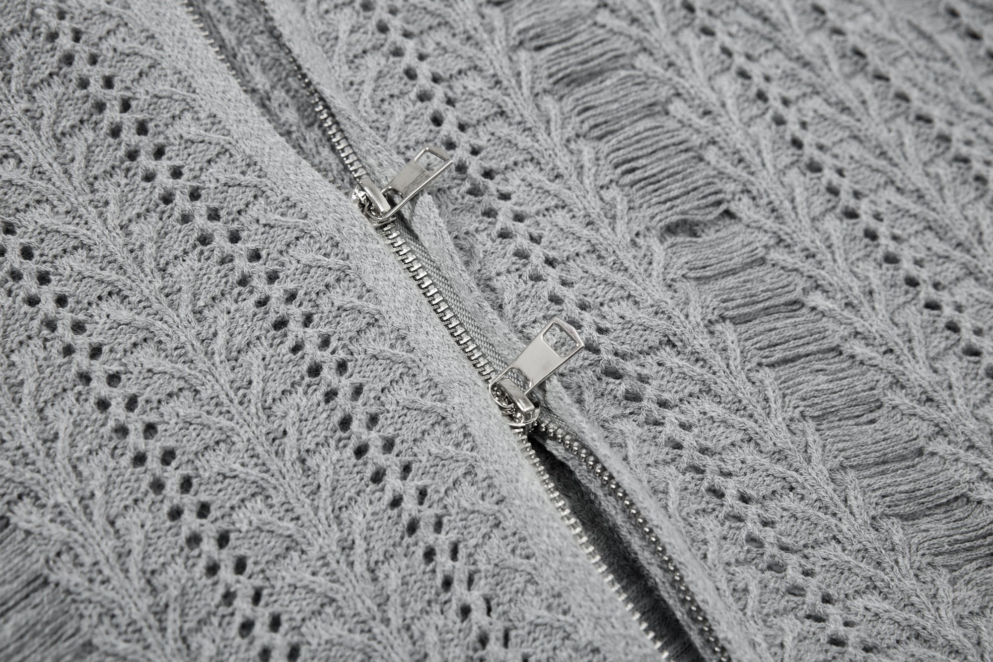 3-6-5.shop Distressed Knit Zip Cardigan