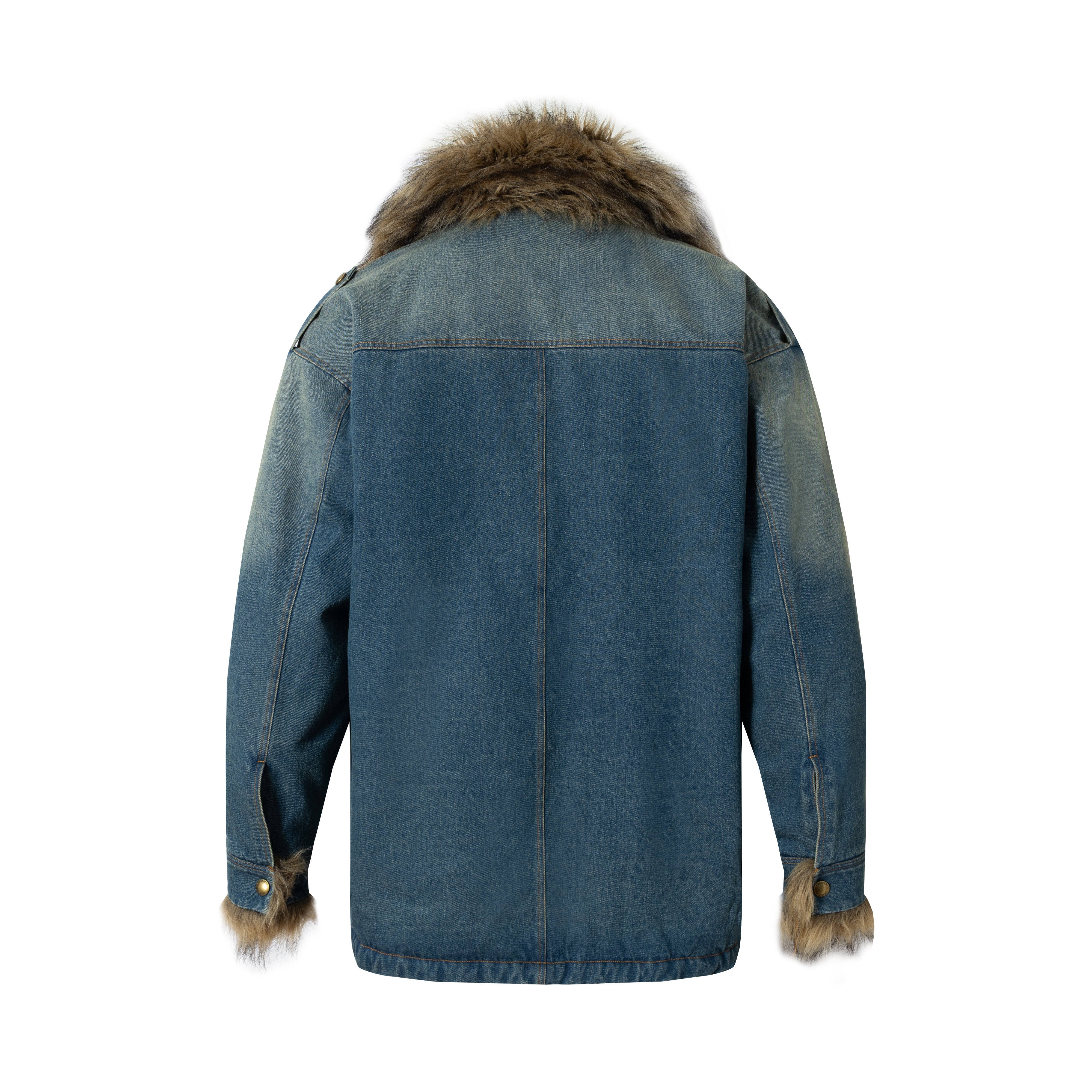 3-6-5.shop Faux-Fur Collar Denim Jacket