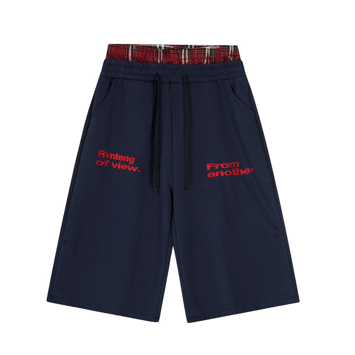 3-6-5.shop Plaid-Waist Logo Shorts