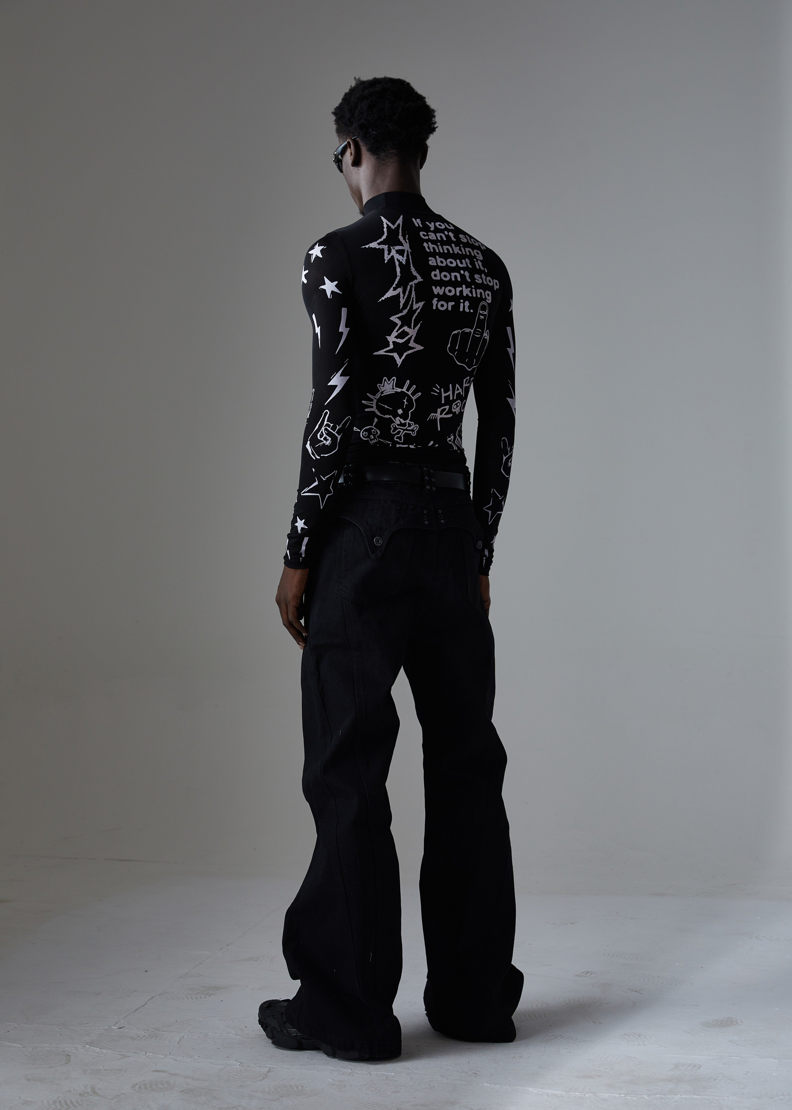 3-6-5.shop Studded Panel Wide-Leg Jeans