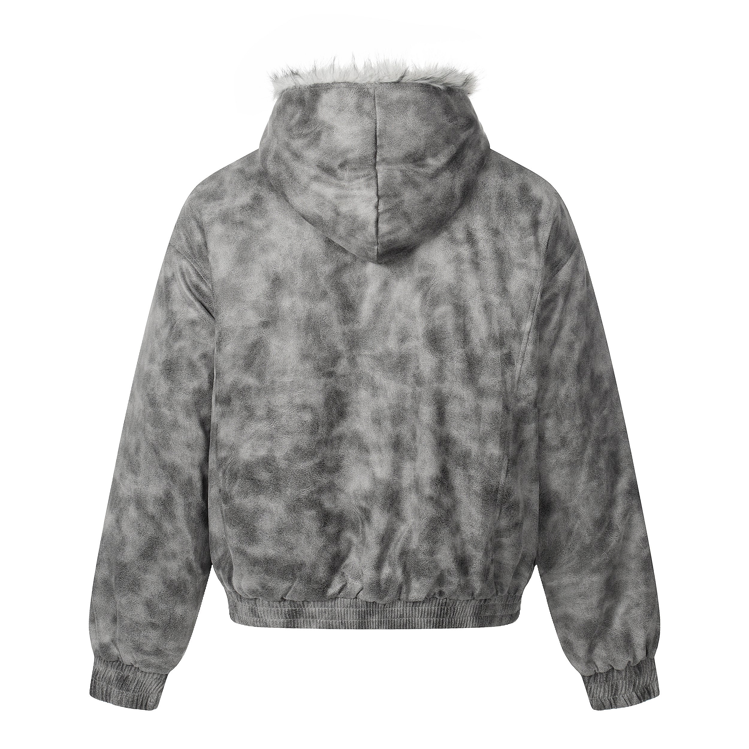 3-6-5.shop Washed Faux-Fur Hooded Jacket