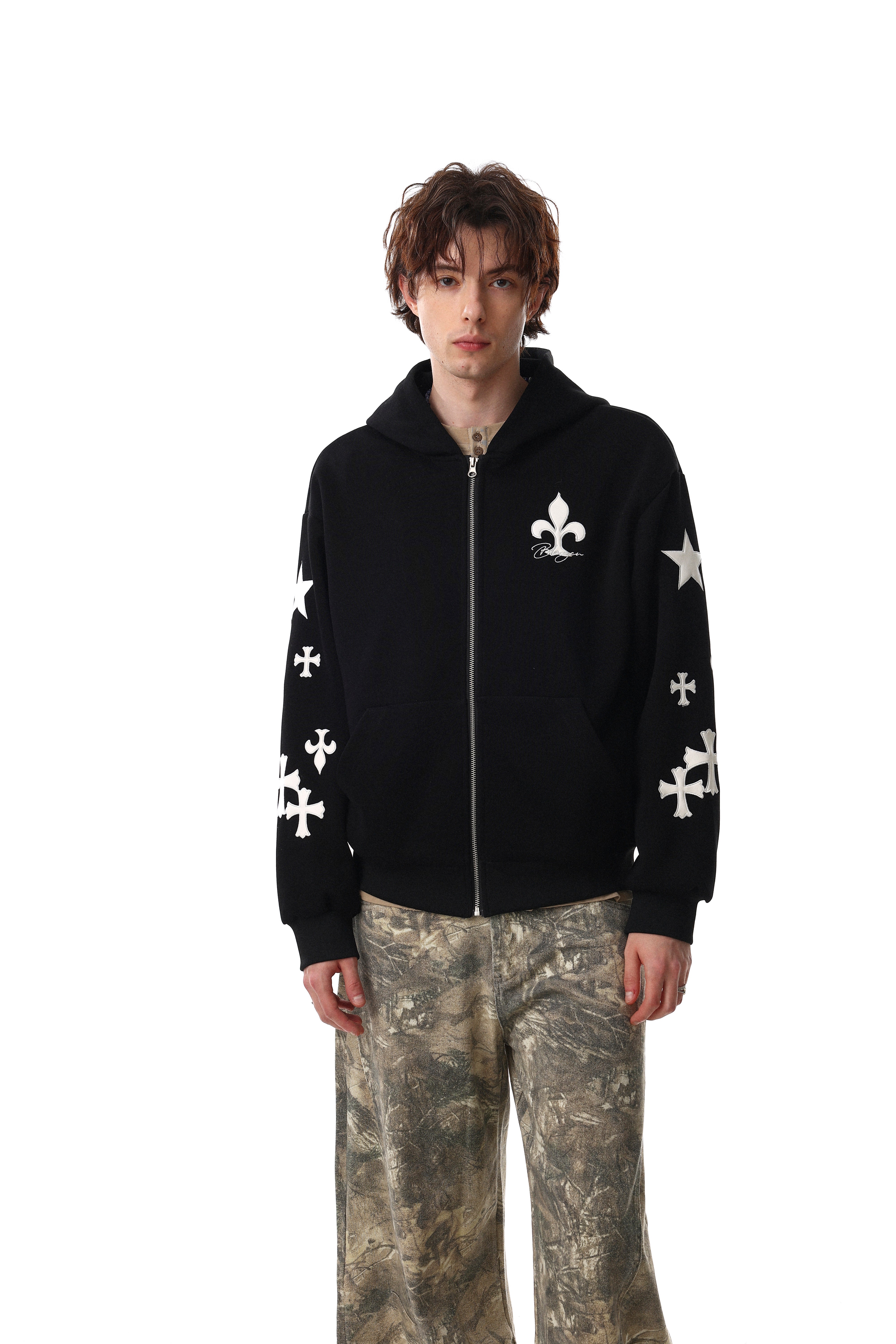 3-6-5.shop Cross Emblem Zip Hoodie