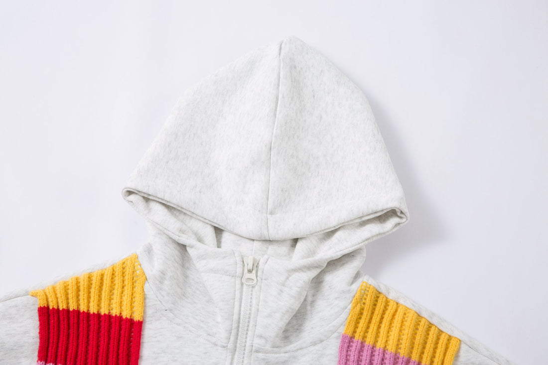 3-6-5.shop Color-Block Scarf Hooded Zip Jacket