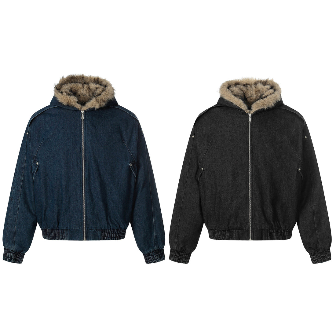 3-6-5.shop Detachable Fur-Collar Denim Jacket