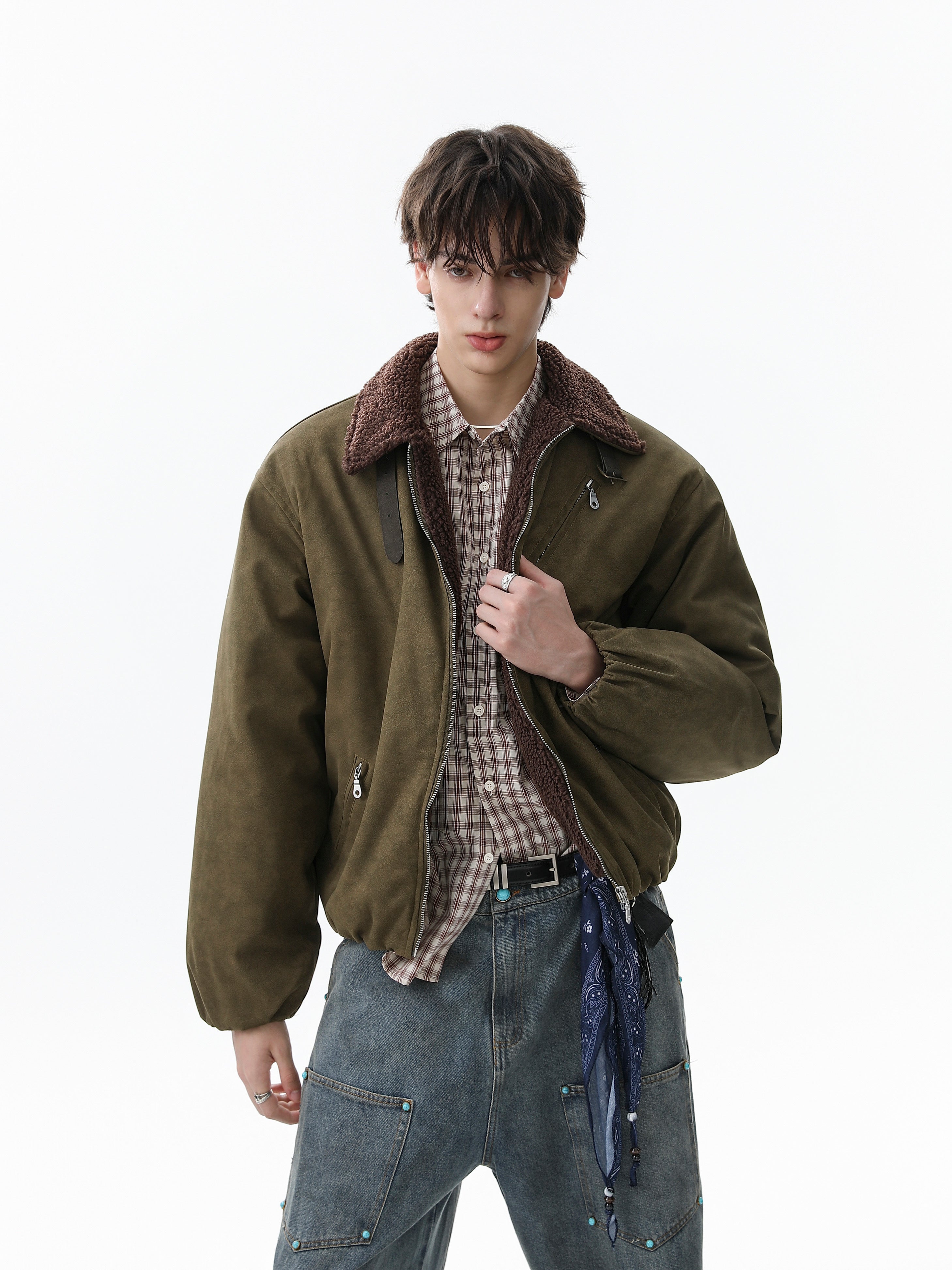 3-6-5.shop Suede-Effect Bomber Jacket