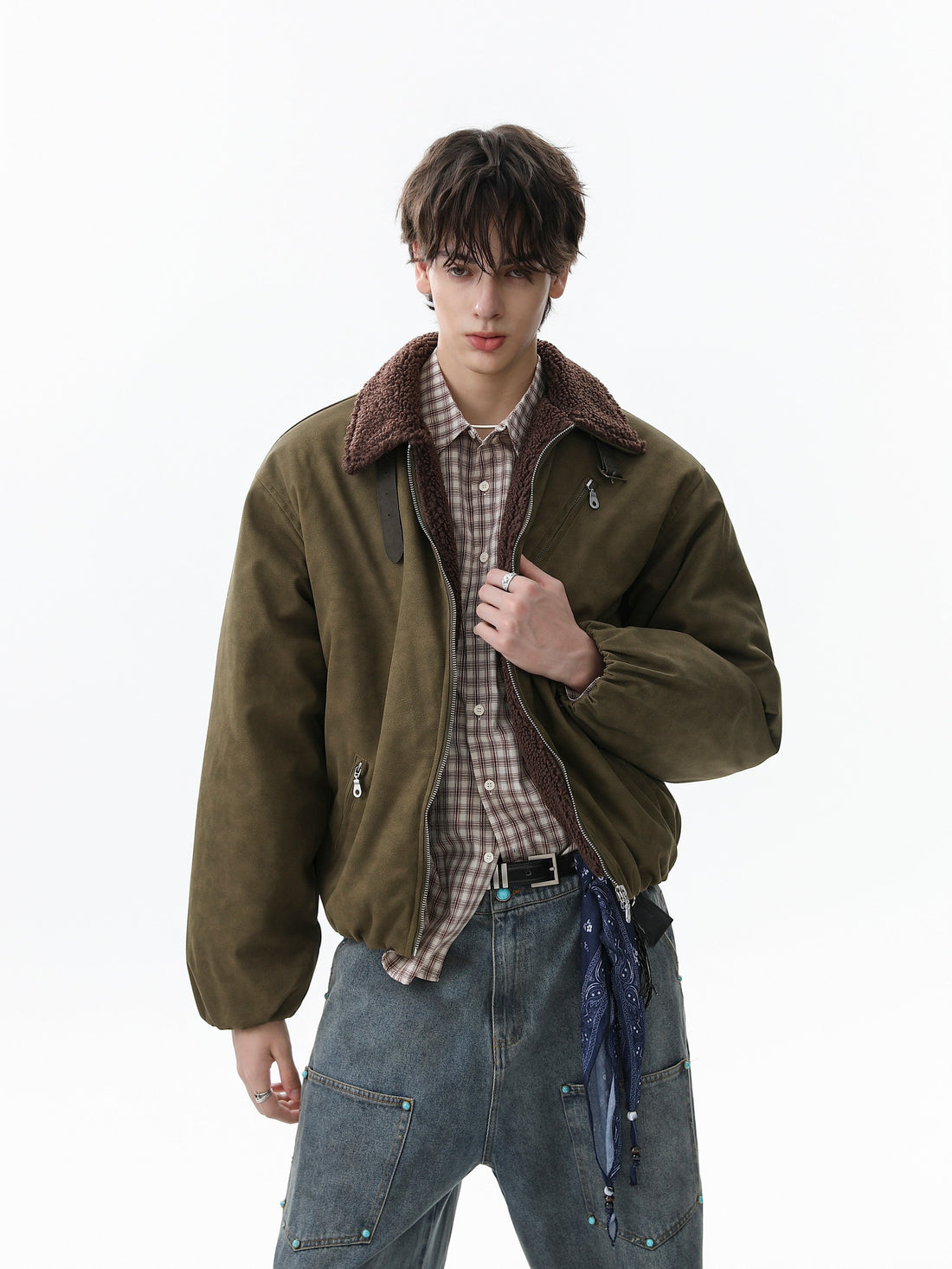 3-6-5.shop Suede-Effect Bomber Jacket