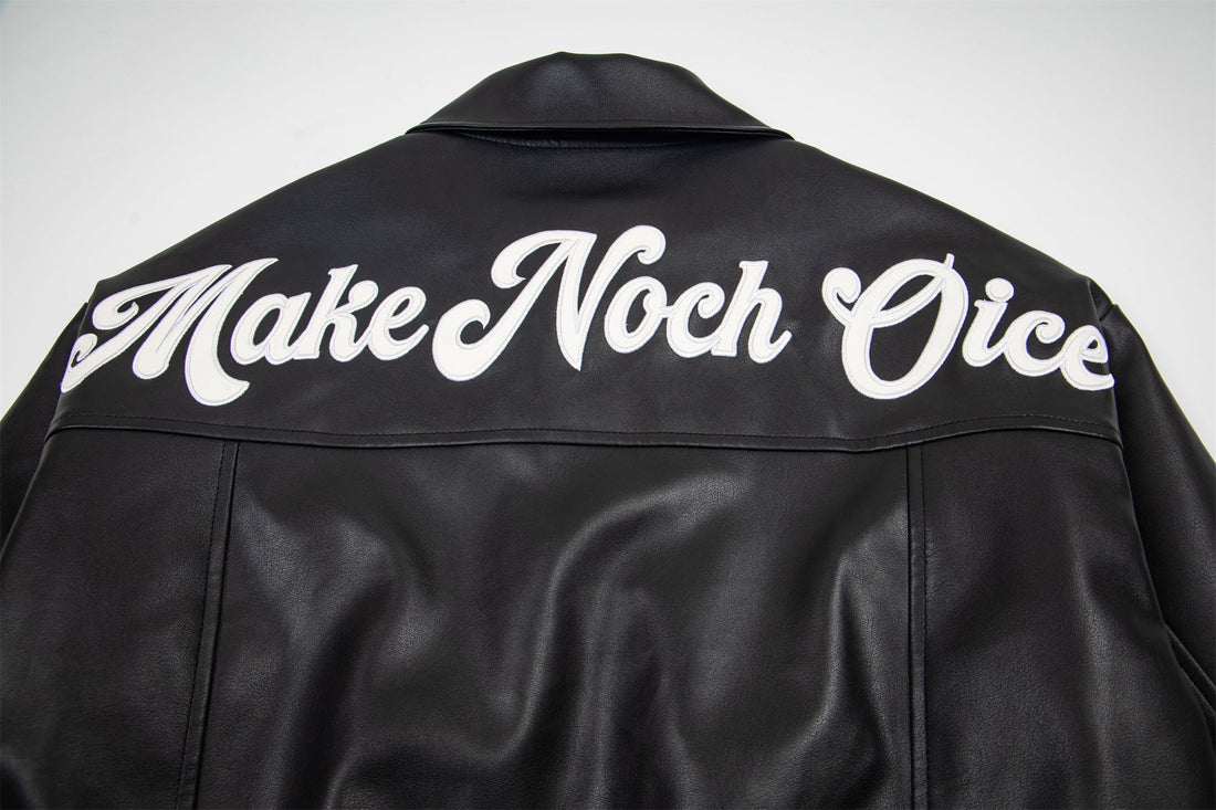 3-6-5.shop Vintage Lettering PU Jacket