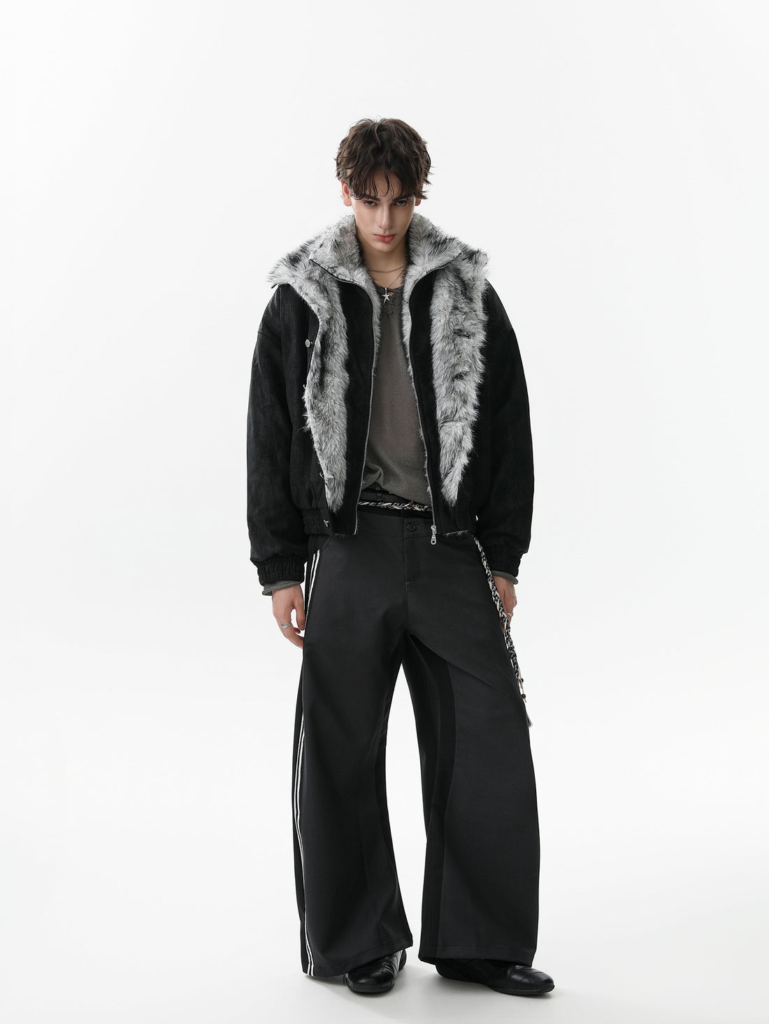 3-6-5.shop Faux Fur Trim High-Neck Bomber Jacket
