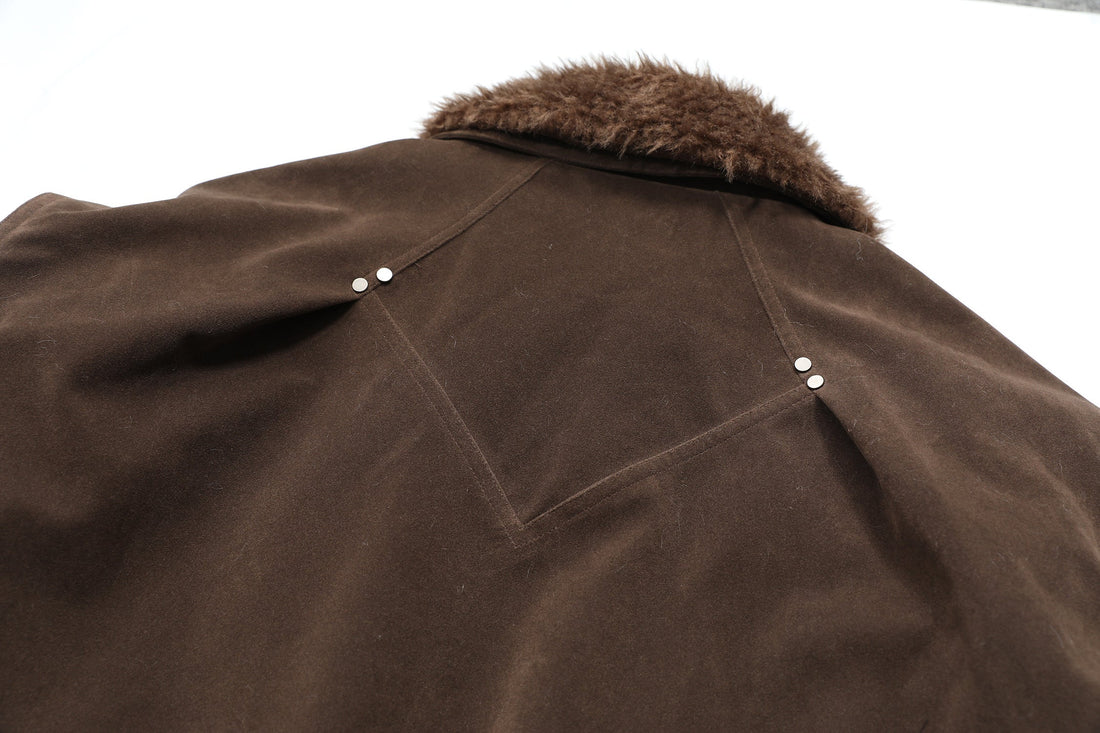 3-6-5.shop Faux-Fur Collar Vintage Bomber Jacket