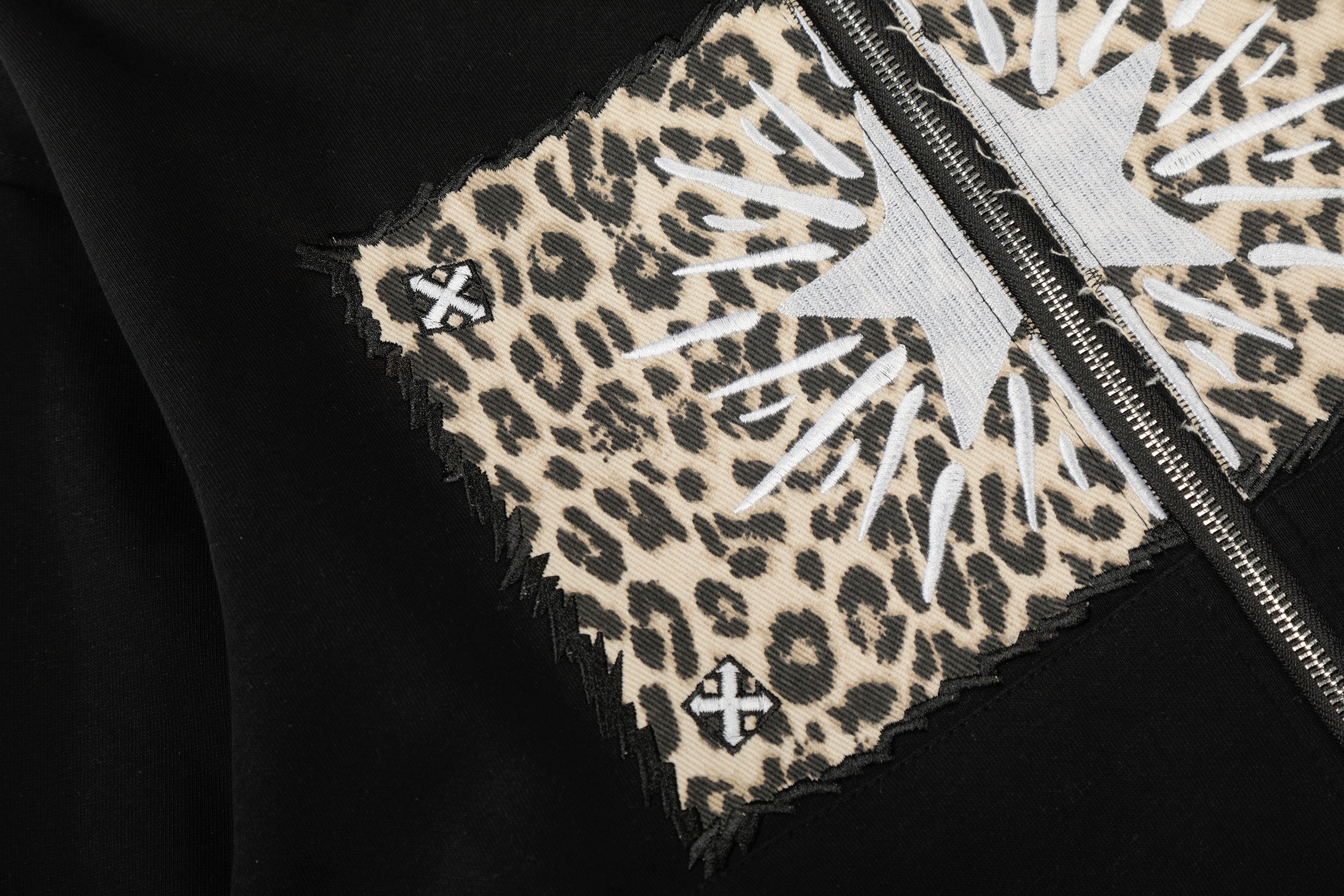 3-6-5.shop Leopard Panel Zip Hoodie