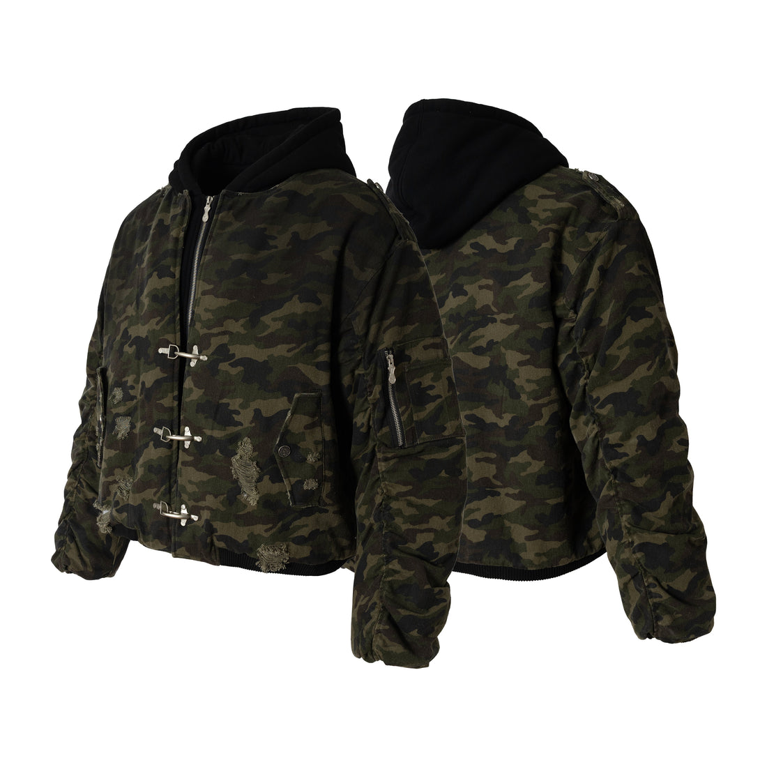 3-6-5.shop Camo Hook Detail Distressed Jacket
