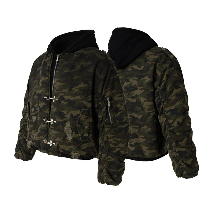 3-6-5.shop Camo Hook Detail Distressed Jacket