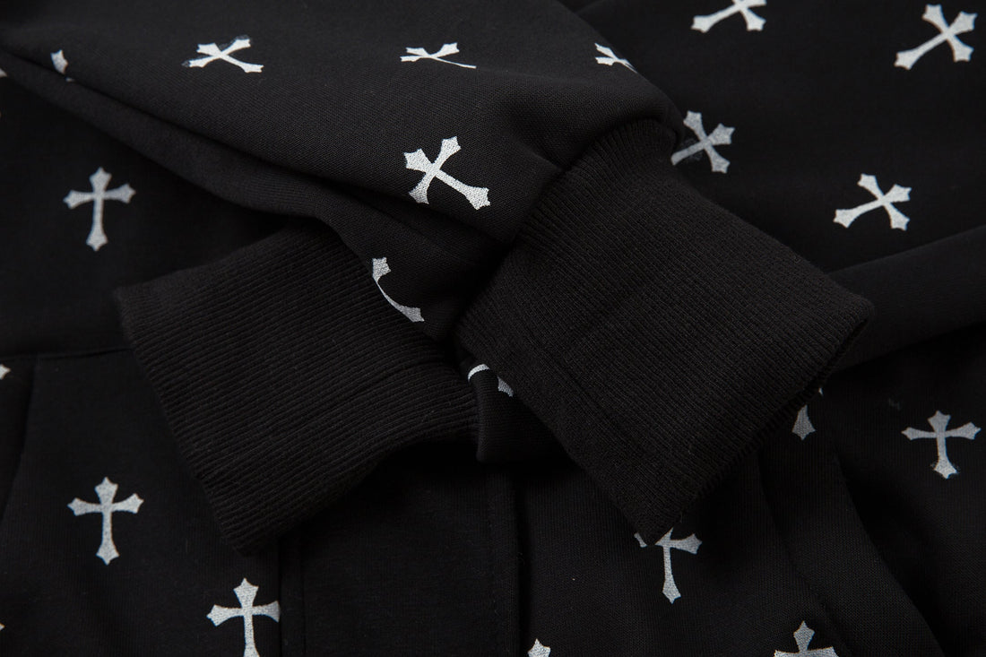 3-6-5.shop Cross Print Faux Fur Hooded Jacket