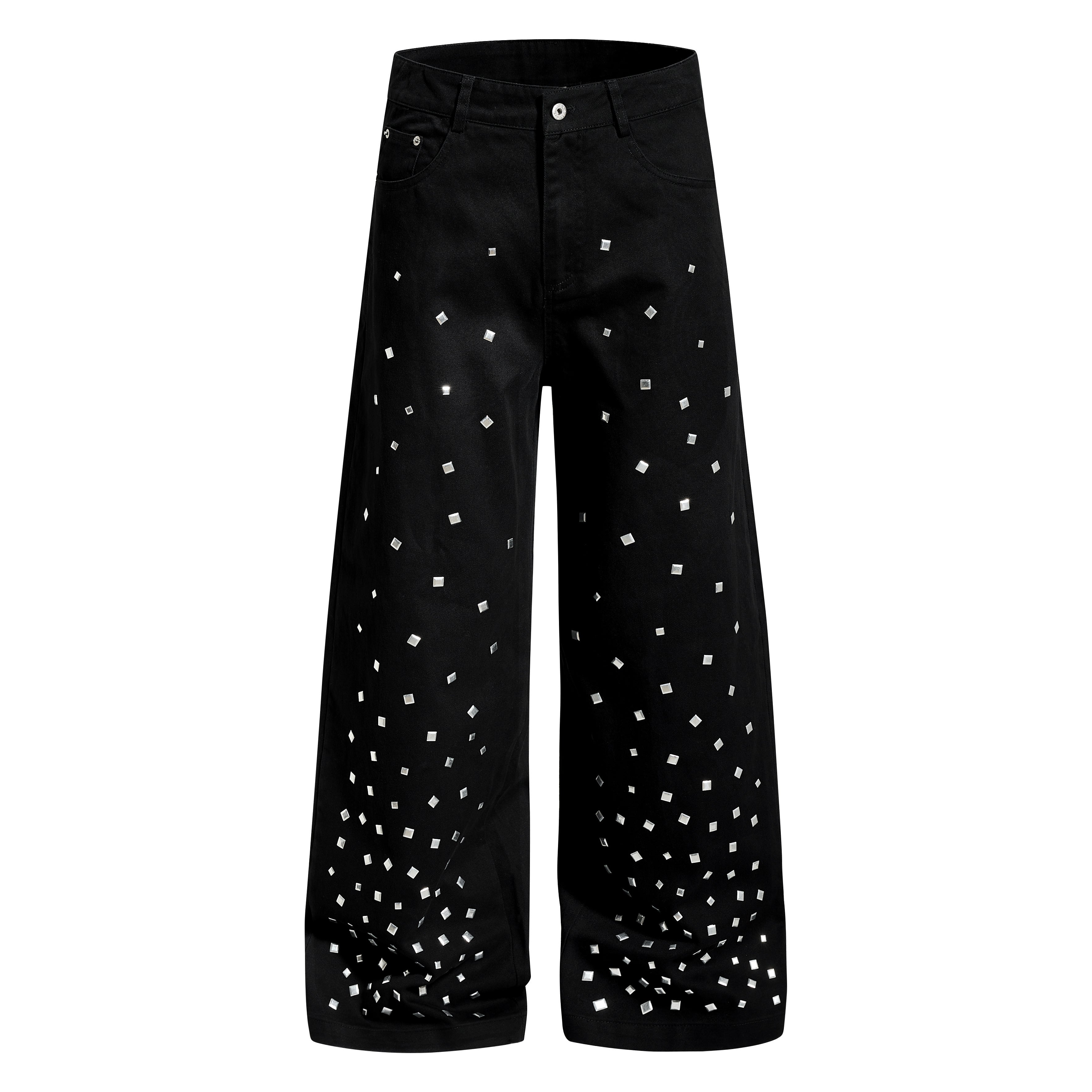 3-6-5.shop Stud Detail Wide-Leg Pants