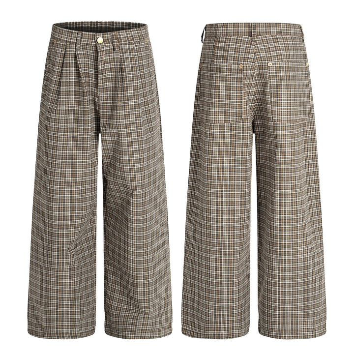 3-6-5.shop Vintage Check Wide-Leg Pants